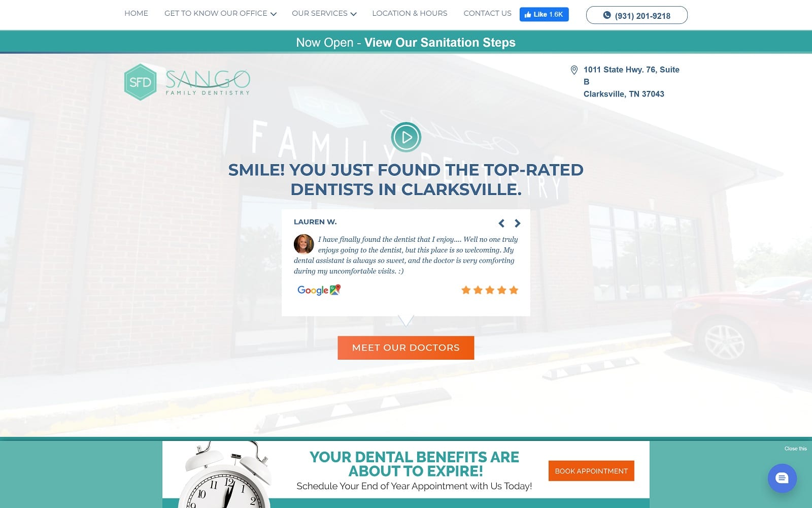 The Screenshot of Sango Family Dentistry sangofamilydentistry.com Website