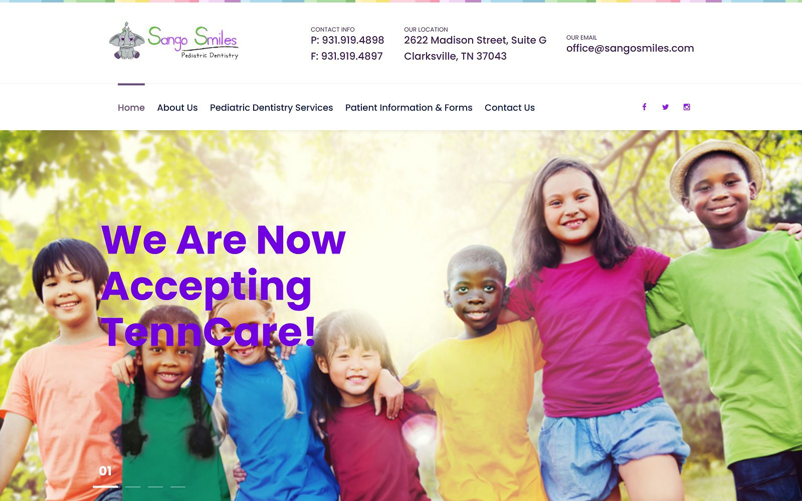 The Screenshot of Sango Smiles Pediatric Dentistry sangosmiles.com Dr. Crystal Rucker Website