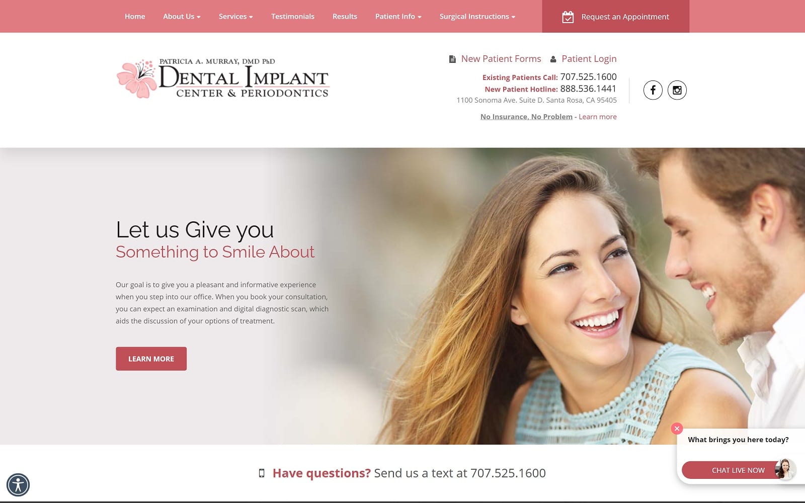 The Screenshot of Santa Rosa Dental Implant Center santarosadentalimplantcenter.com Dr. Patricia A. Murray Website