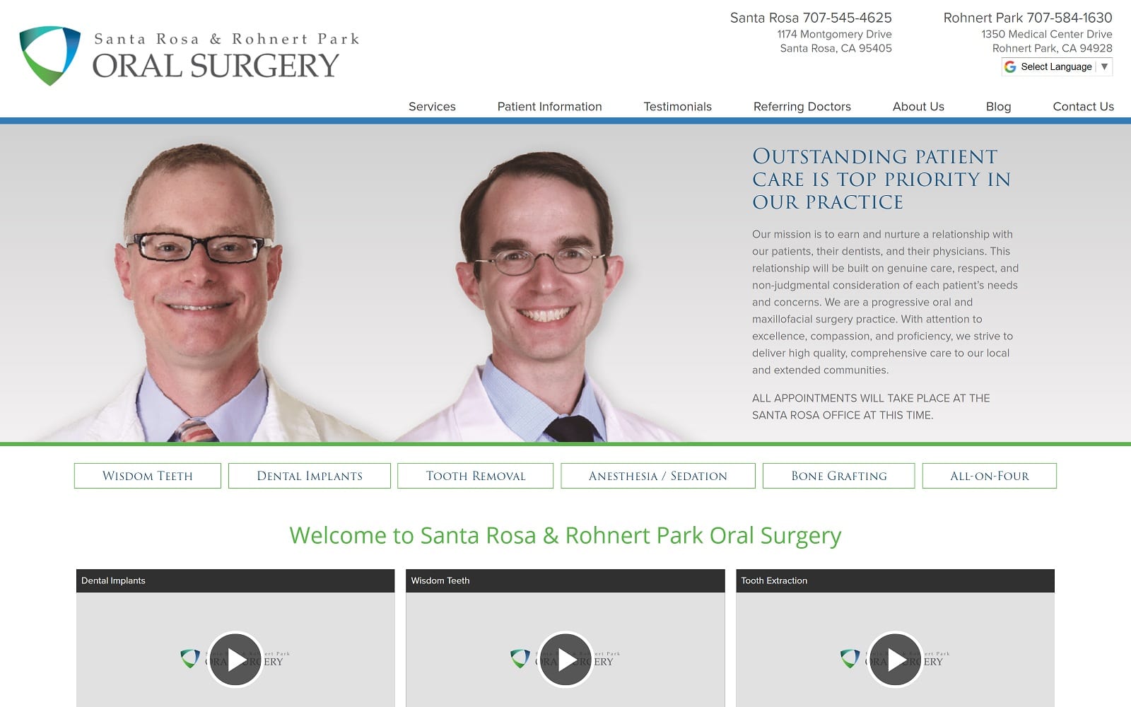 The Screenshot of Santa Rosa & Rohnert Park Oral Surgery santarosaoralsurgery.com Website