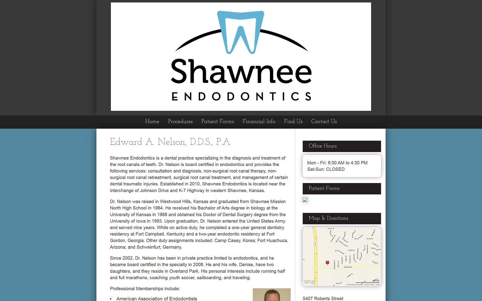 The Screenshot of Shawnee Endodontics shawneeendo.com Dr. Edward Nelson Website