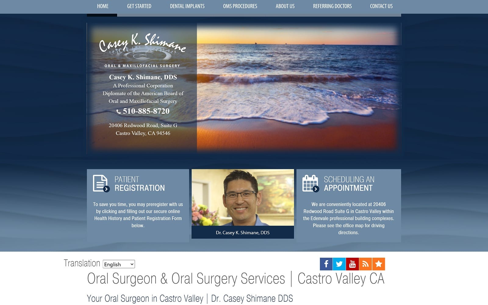 The Screenshot of Shimane Oral and Maxillofacial Surgery shimaneoralsurgery.com Dr. Casey Shimane Website    