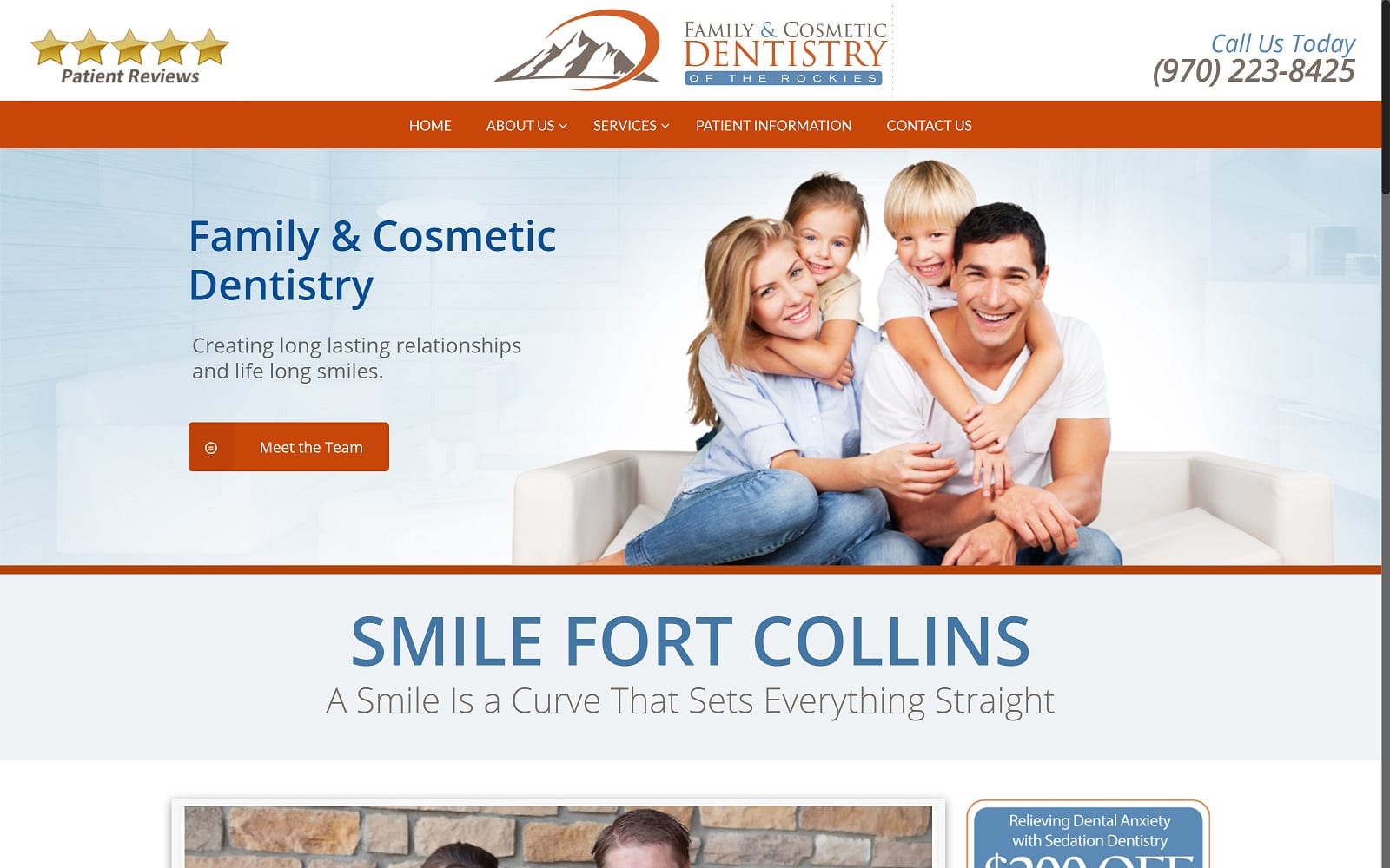 The Screenshot of Family & Cosmetic Dentistry of the Rockies smilefortcollins.com Website