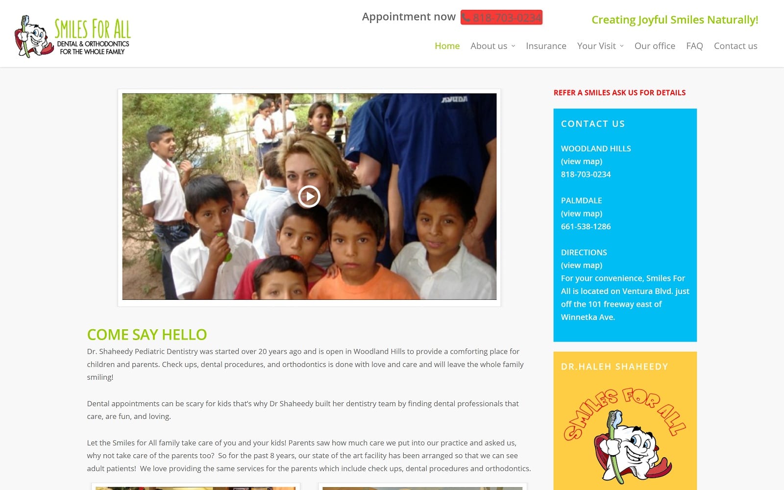 The Screenshot of Smiles For All smilesforall.net Dr. Shaheedy Website