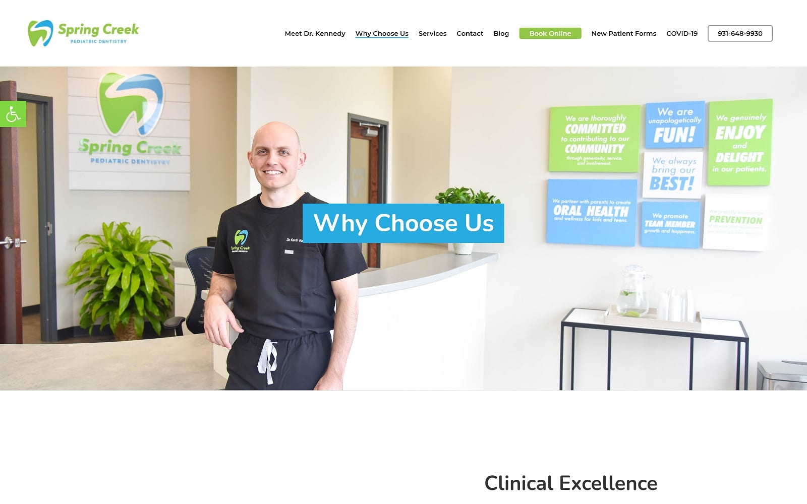 The Screenshot of Spring Creek Pediatric Dentistry springcreekpediatricdentistry.com Dr. Kevin Kennedy Jr. Website