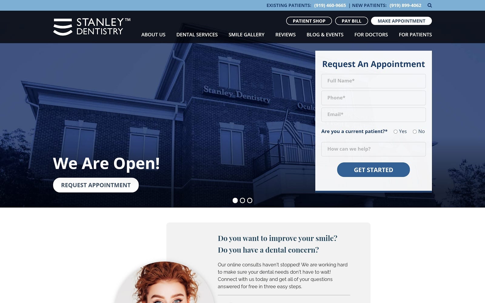 The Screenshot of Stanley Dentistry stanleysmiles.com Website