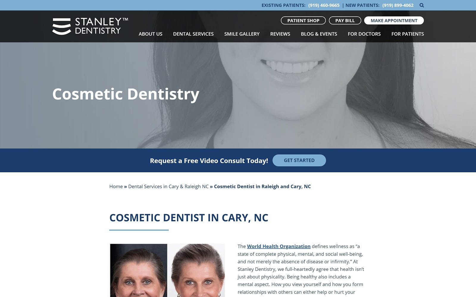 The Screenshot of Stanley Dentistry stanleysmiles.com Website