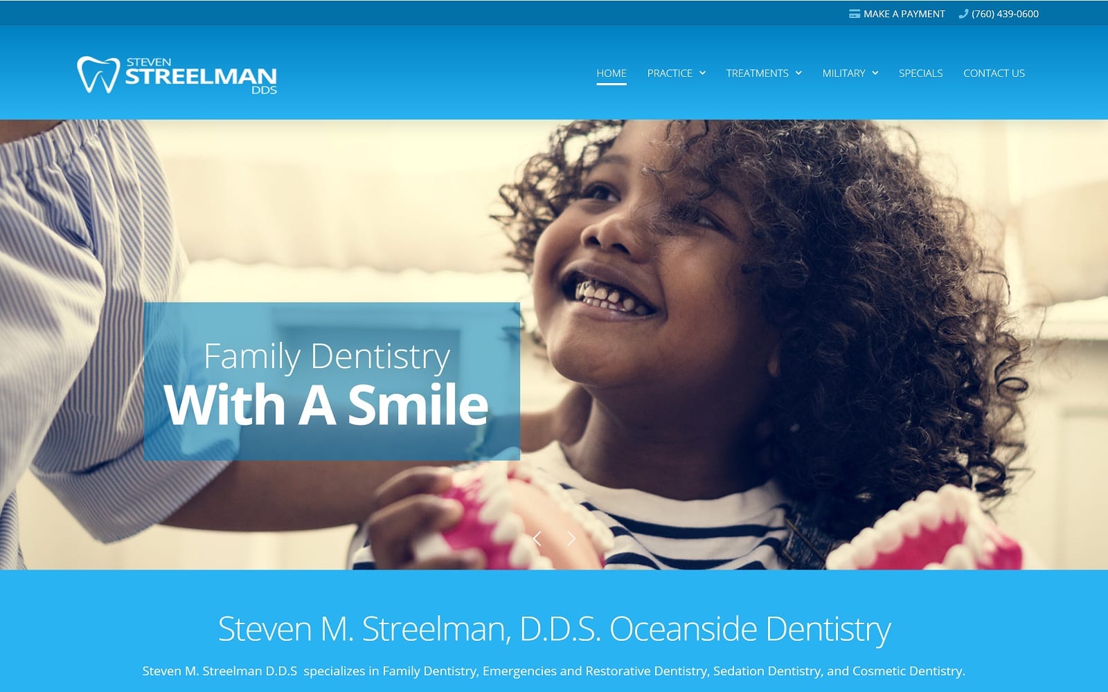 The Screenshot of Steven M. Streelman, D.D.S. Oceanside Dentist streelmandds.com Website