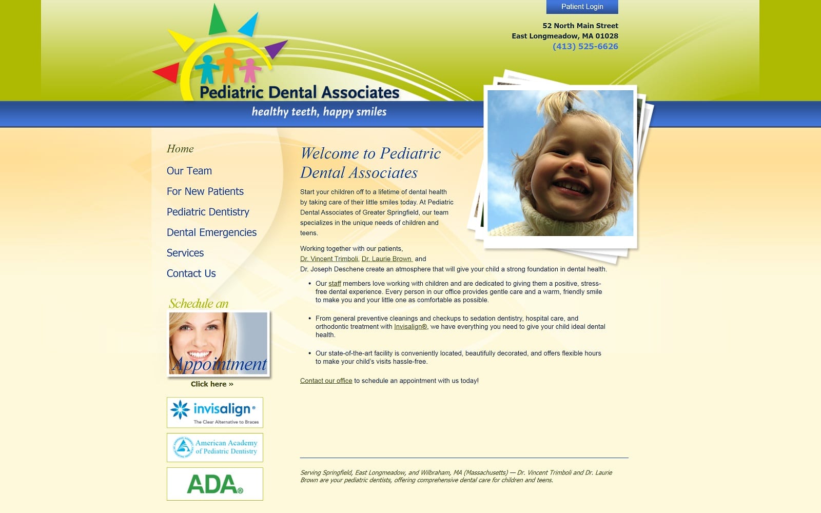 The Screenshot of Pediatric Dental Associates teamtooth.com Website