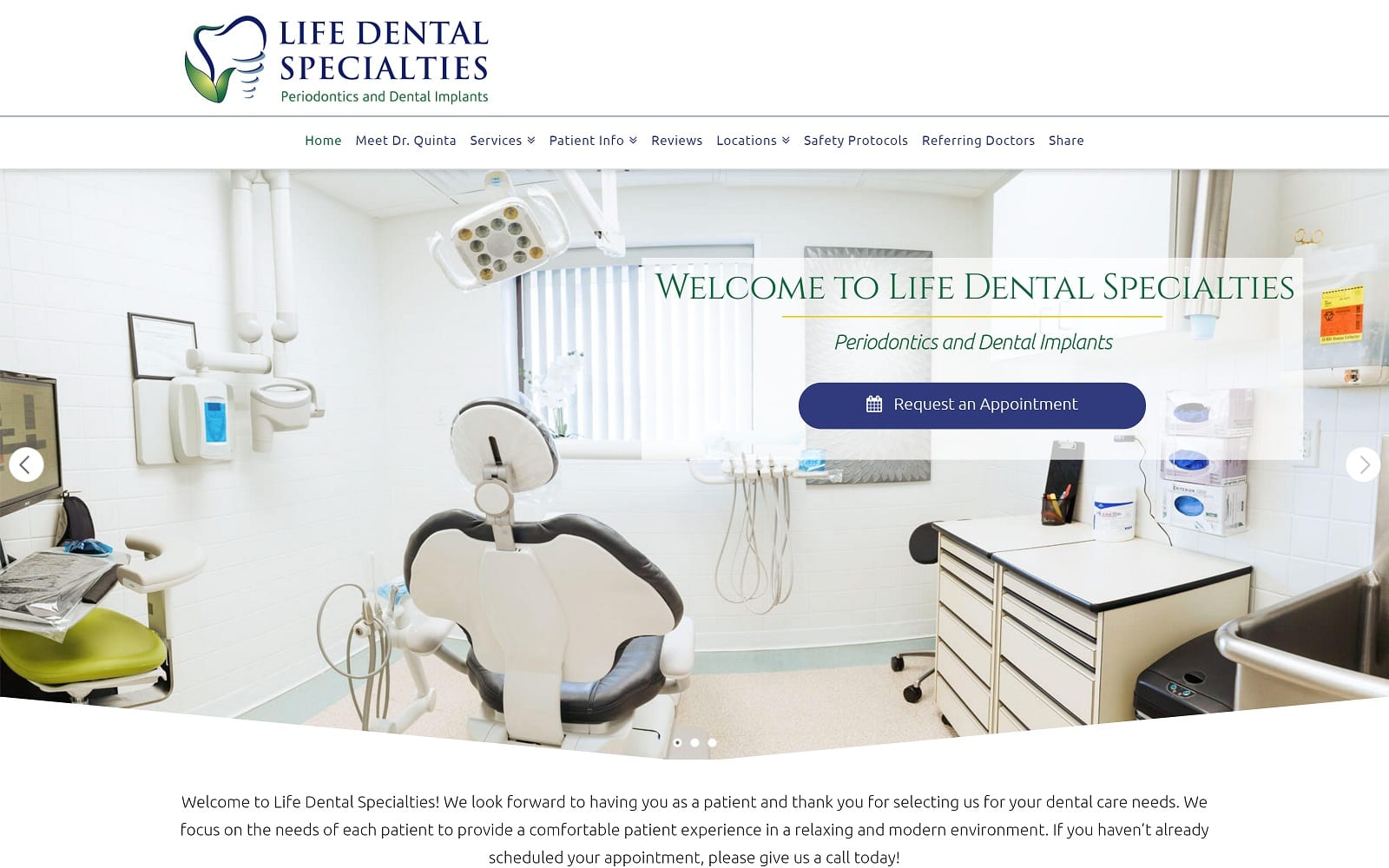 The Screenshot of Life Dental Specialties teethr4life.com Dr. Quinta Website