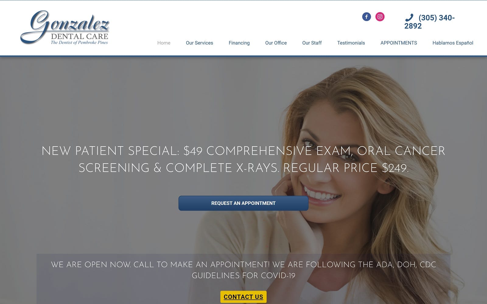 The Screenshot of Gonzalez Dental Care thedentistofpembrokepines.com Website