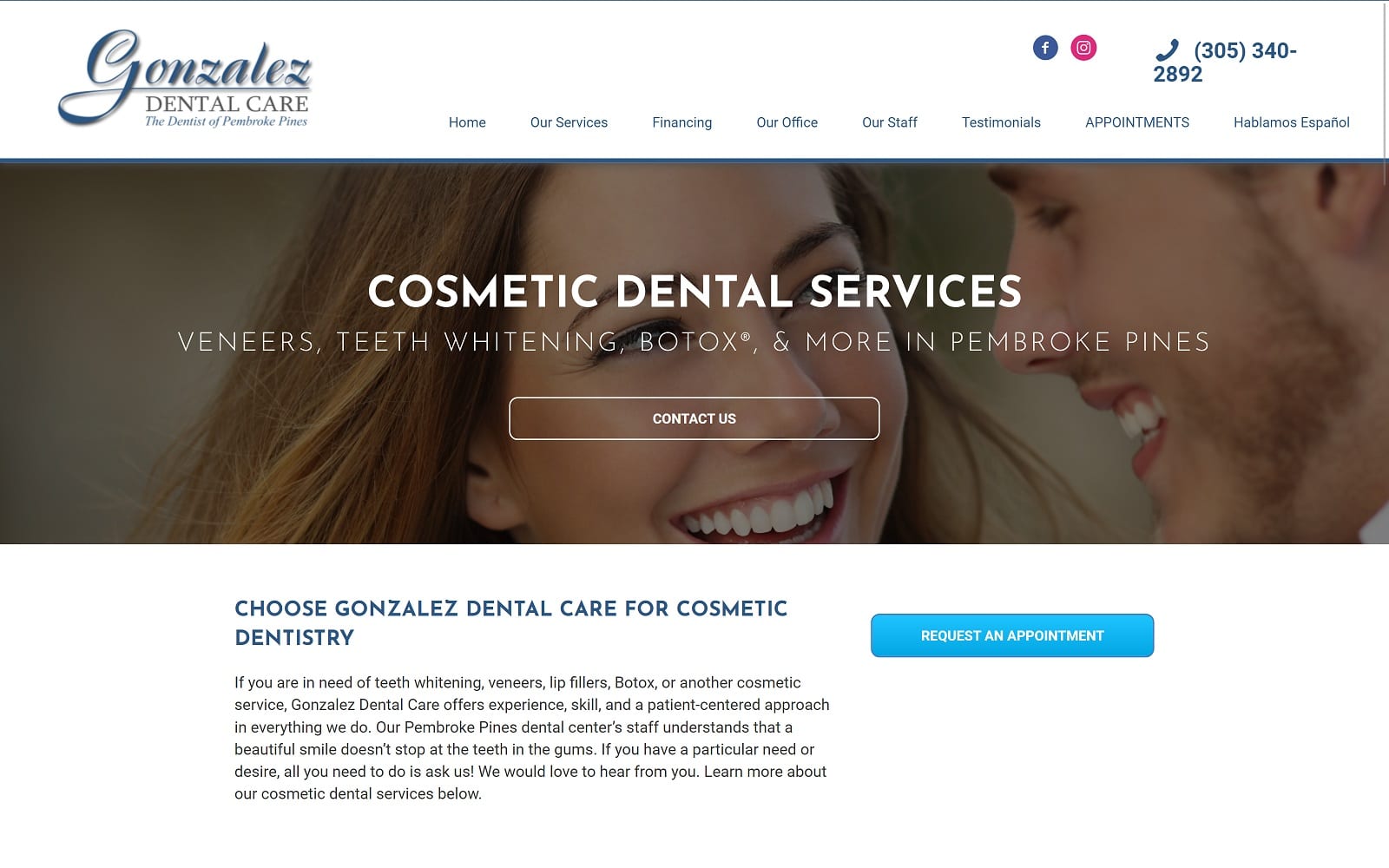 The Screenshot of Gonzalez Dental Care thedentistofpembrokepines.com Website