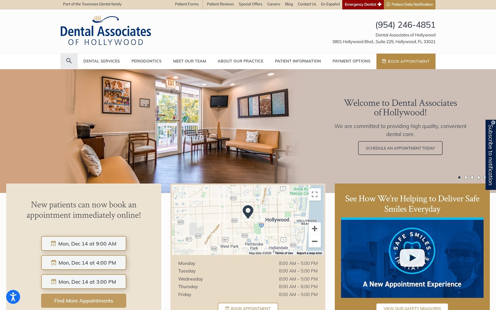 The Screenshot of Dental Associates of Hollywood towncaredental.com/locations/dental-associates-hollywood Website
