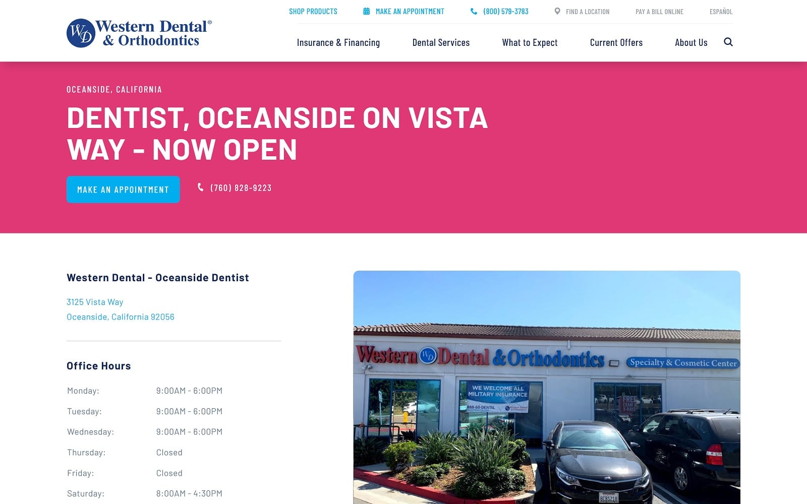 The Screenshot of Western Dental & Orthodontics westerndental.com/en-us/find-a-location/california/oceanside/3125-vista-way Website