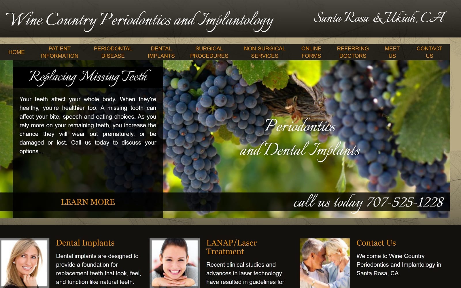 The Screenshot of Wine Country Periodontics and Implantology winecountryperio.com Dr. Paul J. Steigerwald Website