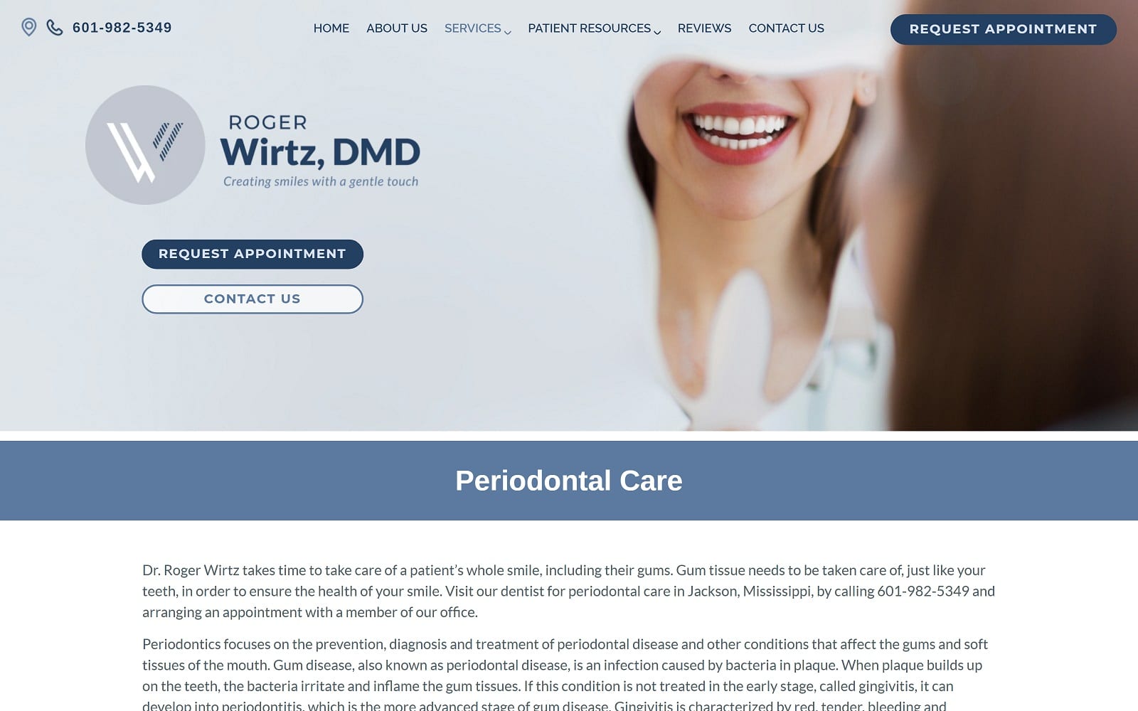 The Screenshot of Roger Wirtz, DMD wirtzdentistry.com Website