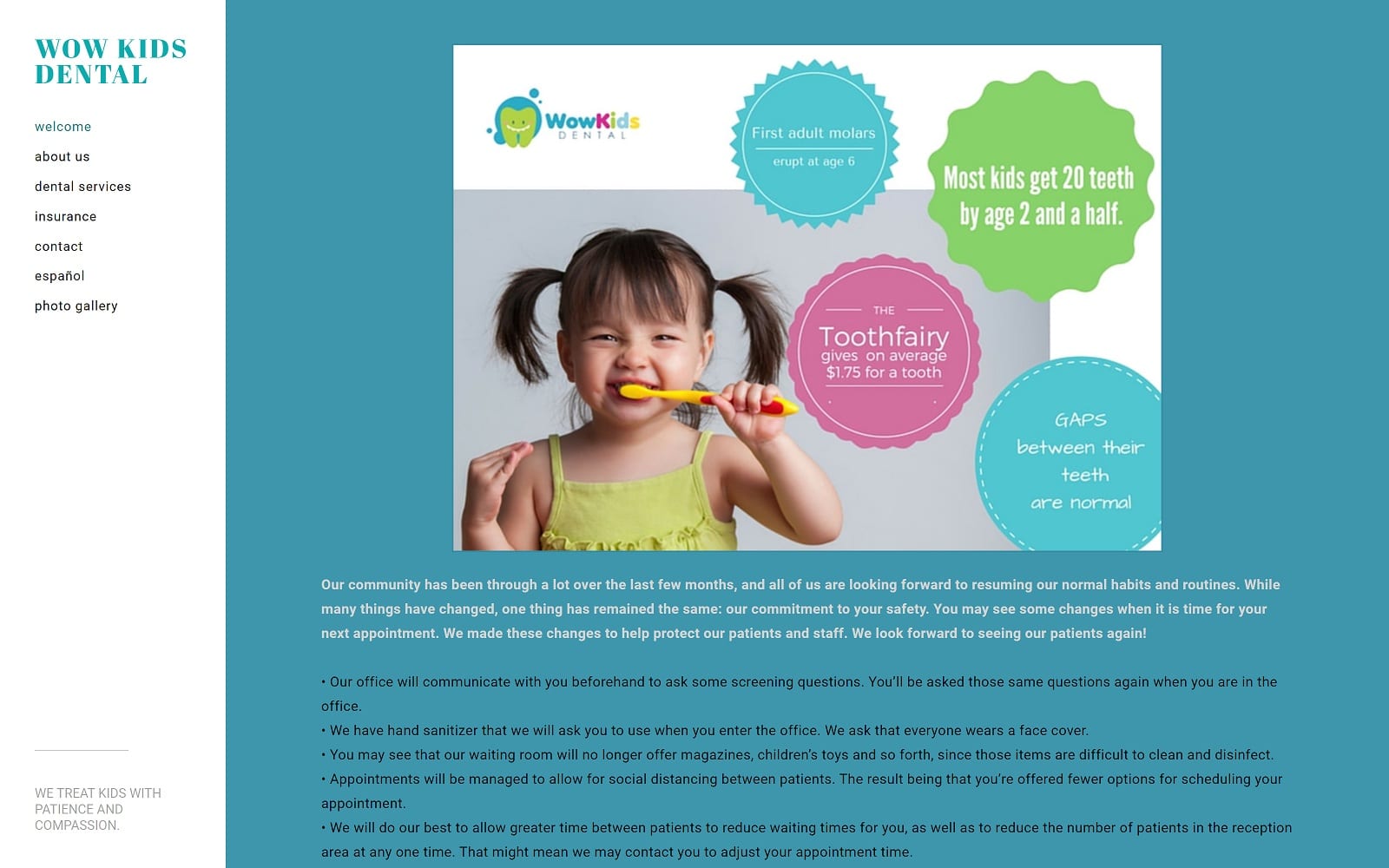 The Screenshot of Wow Kids Dental wowkidsdental.com Website