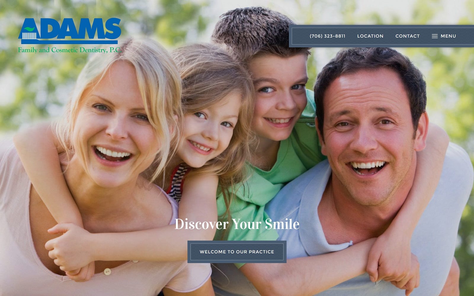 The Screenshot of Adams Family And Cosmetic Dentistry PC DMD adamsdmd.com Website