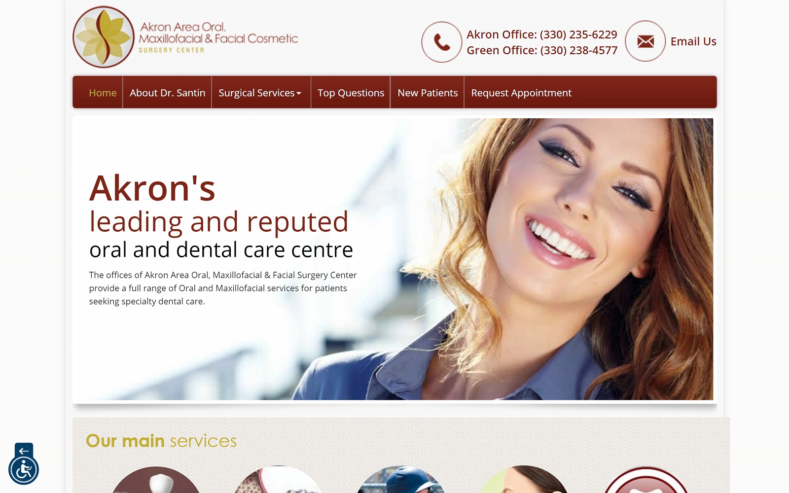 The Screenshot of Akron Area Oral, Maxillofacial & Facial Cosmetic Surgery Center akronoralsurgery.com Website