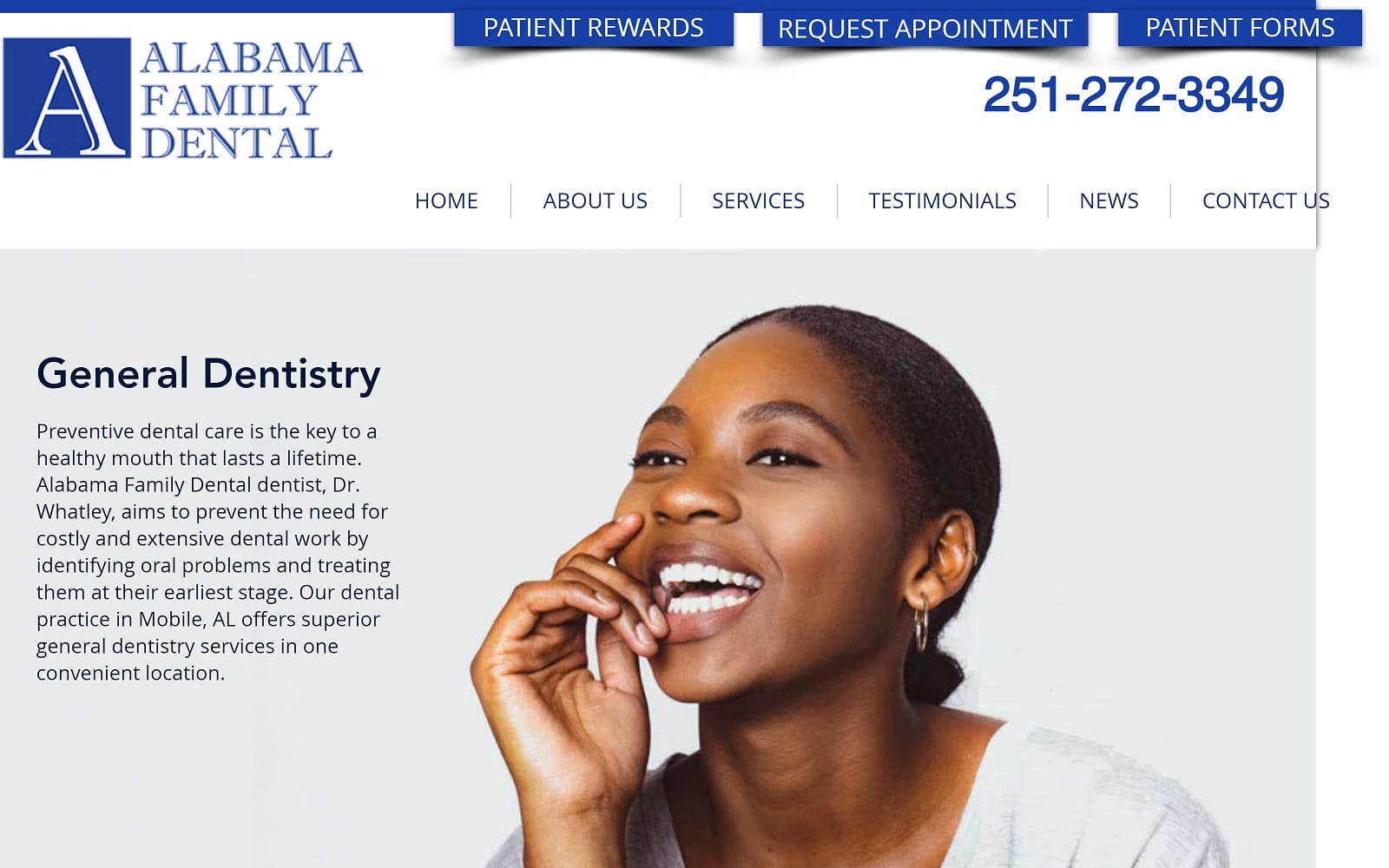 The Screenshot of Alabama Family Dental alabamafamilydental.com Website