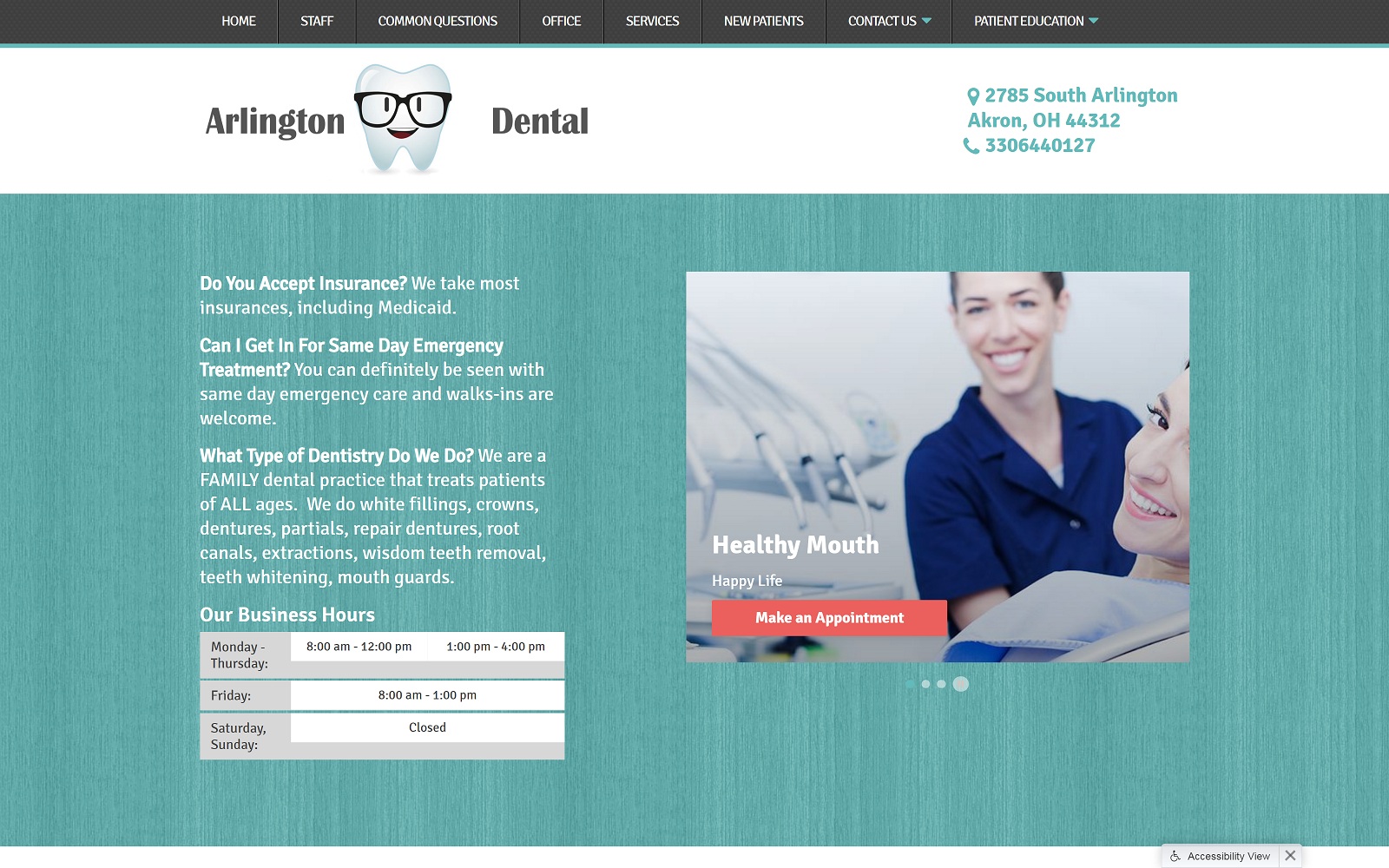 The Screenshot of Arlington Dental arlingtondentalakron.com Website