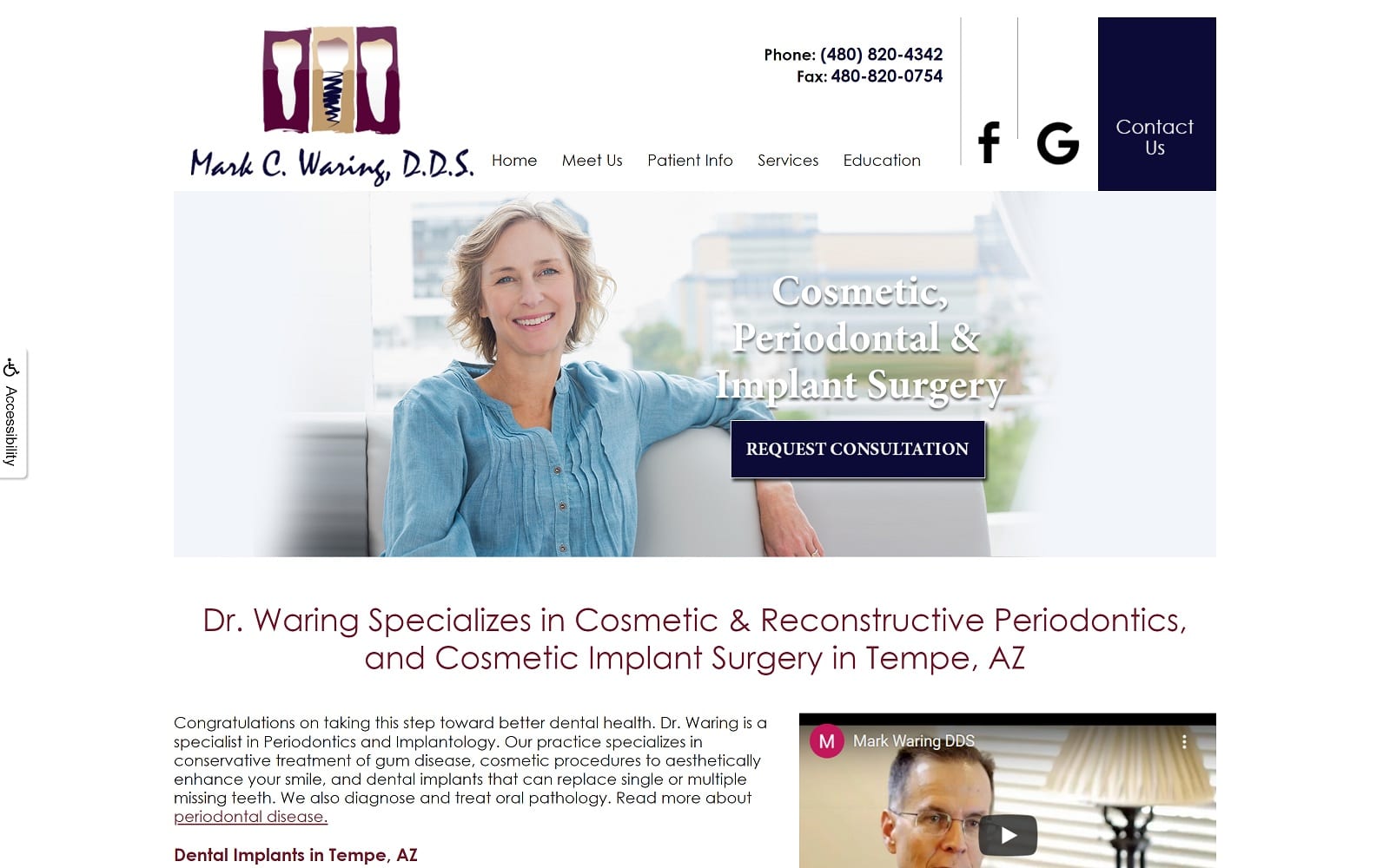 The Screenshot of Mark C. Waring, DDS azperioimplants.com Website