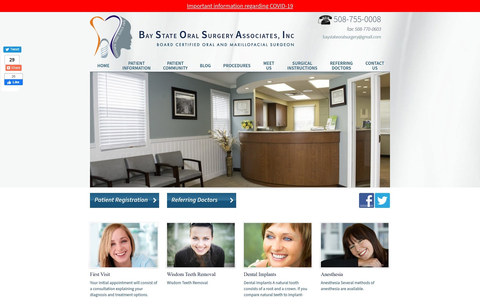The Screenshot of Baystate Oral Surgery Associates baystateoms.com Website