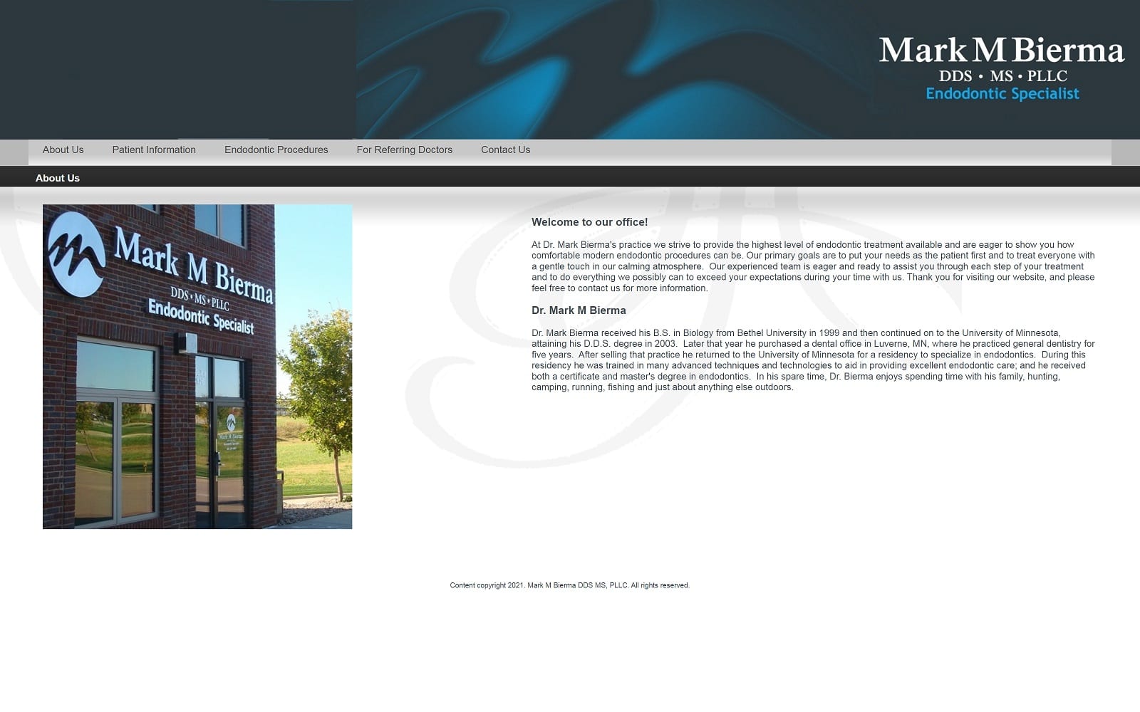 The Screenshot of Mark M Bierma DDS MS, PLLC biermaendo.com Website