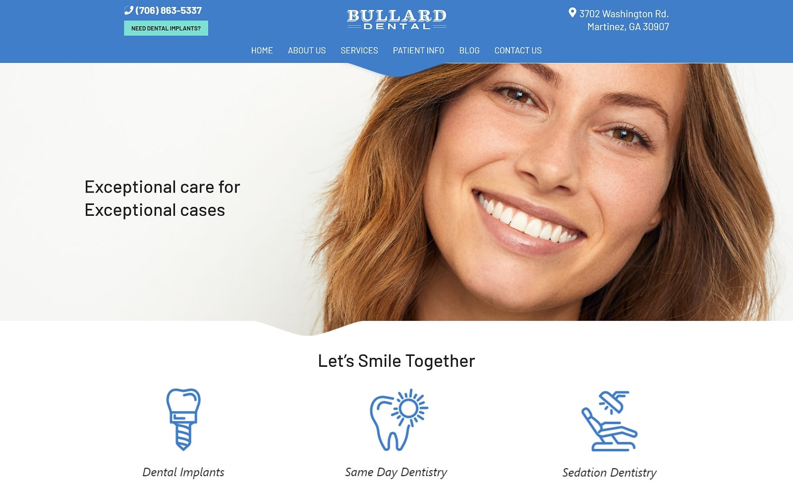 The Screenshot of Bullard Dental - Dental Implants & Dentures bullarddentalaugusta.com Dr. Jonathan Bullard Website