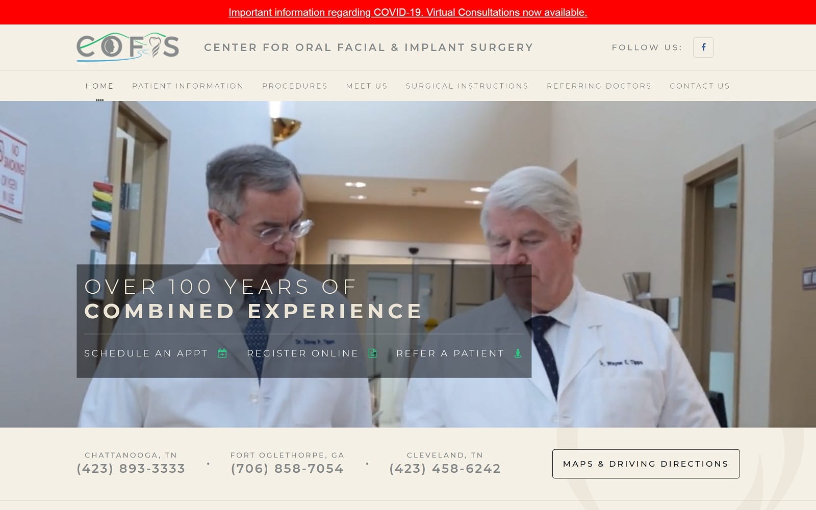 The Screenshot of Center-Oral & Facial Surgery chattanoogaoms.com Website
