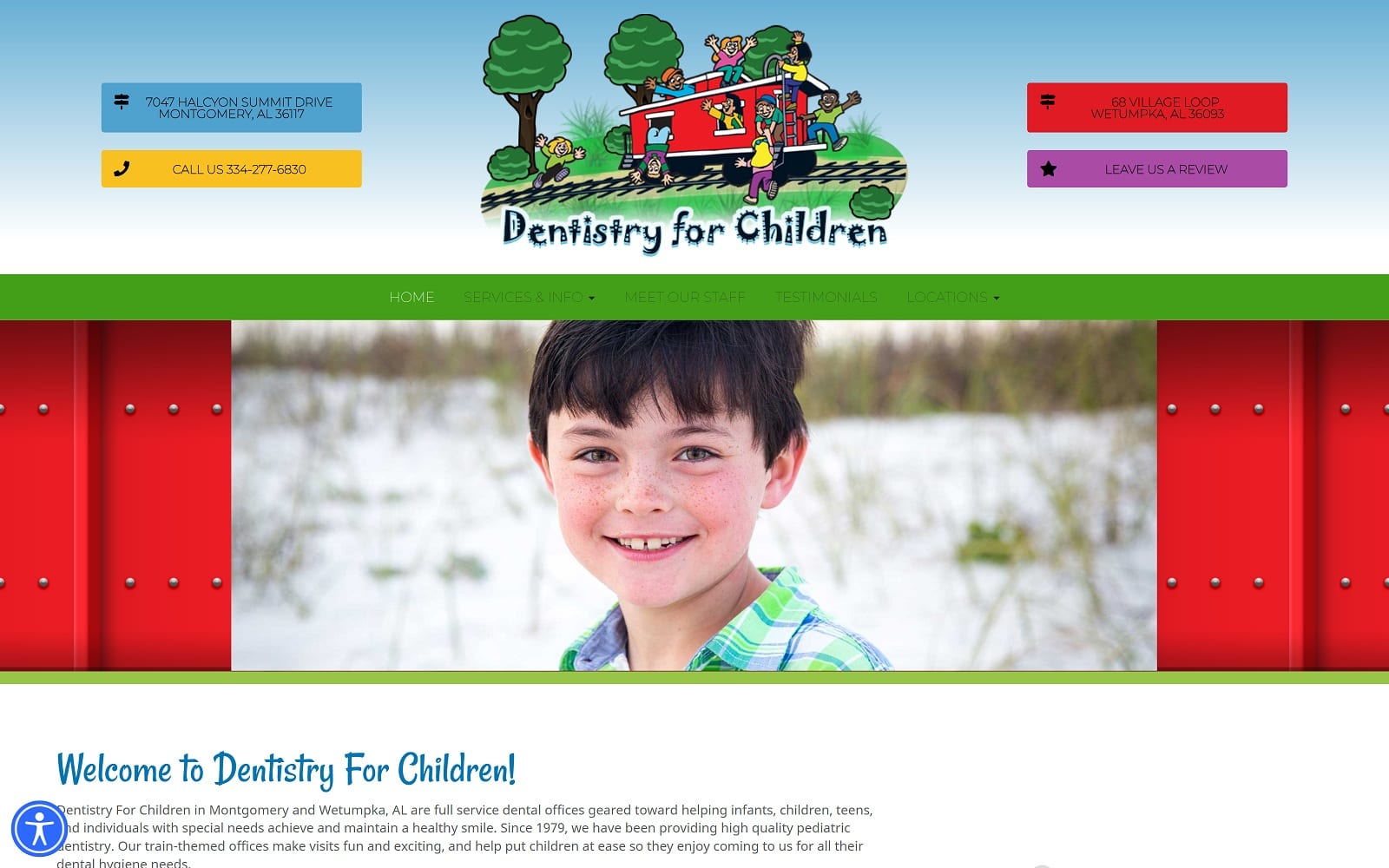 The Screenshot of Dentistry For Children chew-chewtrain.com Drs. Julia Isherwood Schreiber Website

