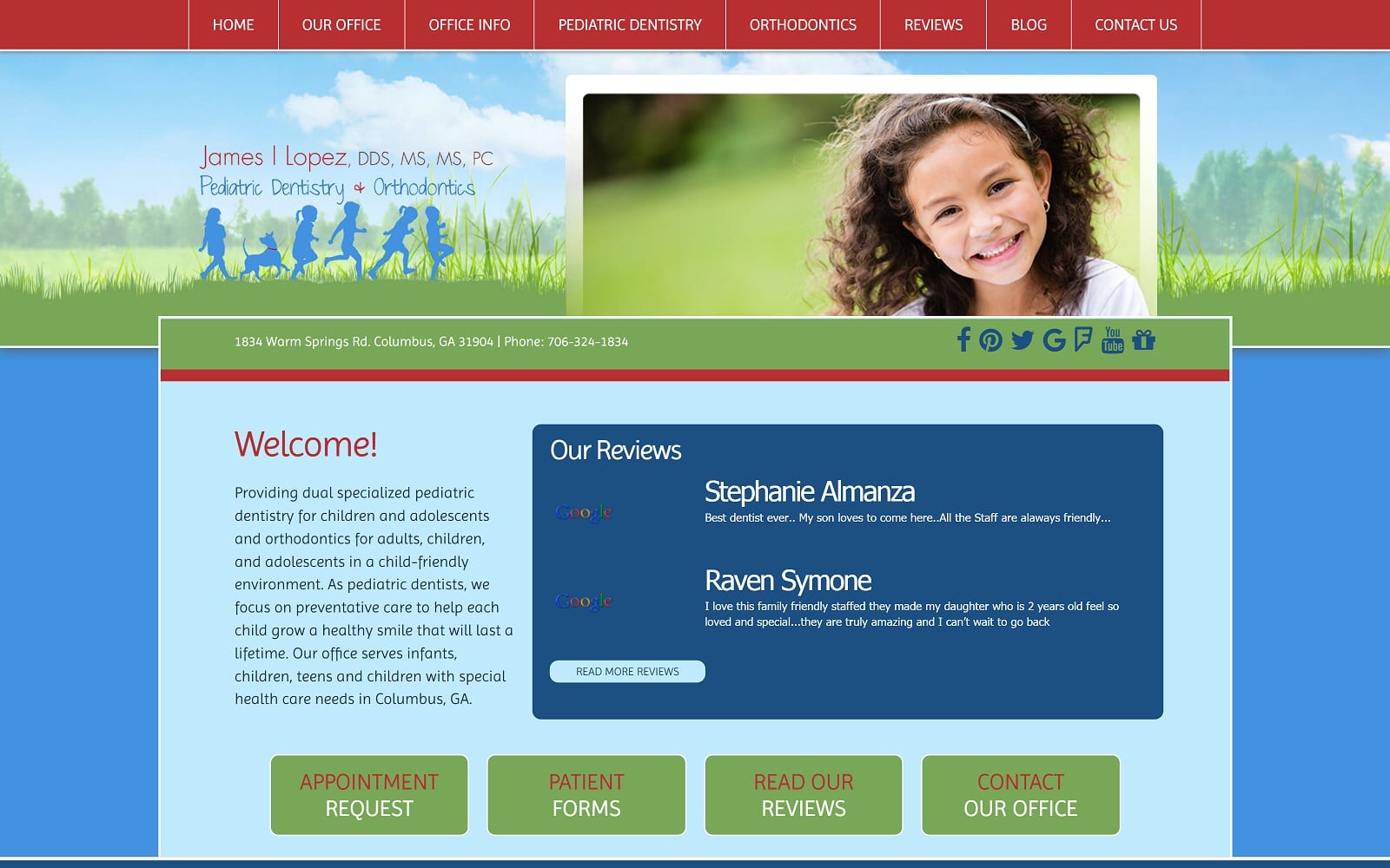 The Screenshot of James I. Lopez, DDS MS MS PC columbuskidsdentist.com Website
