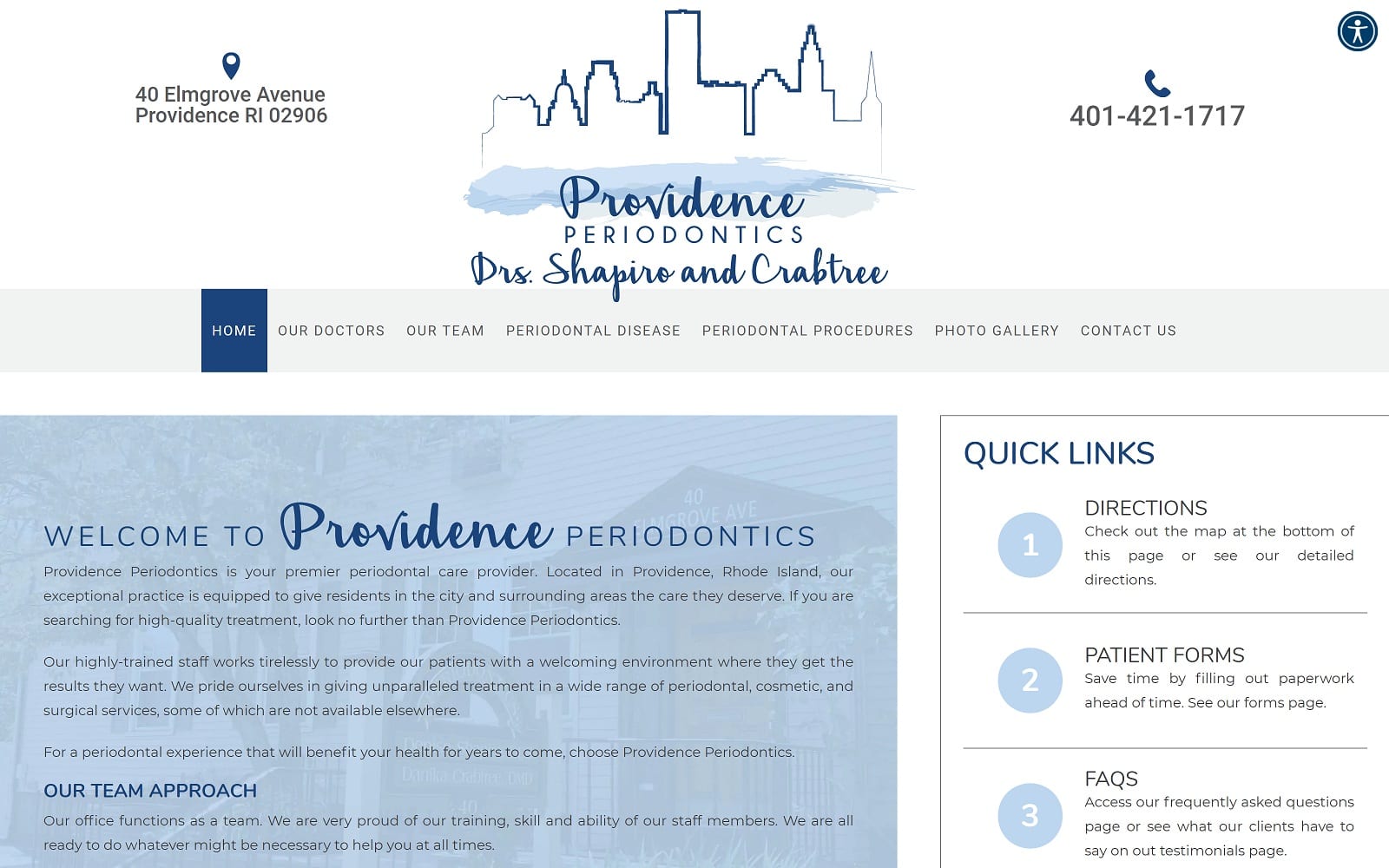 The Screenshot of Providence Periodontics: Drs. Shapiro and Crabtree deniseshapirodds.com Website