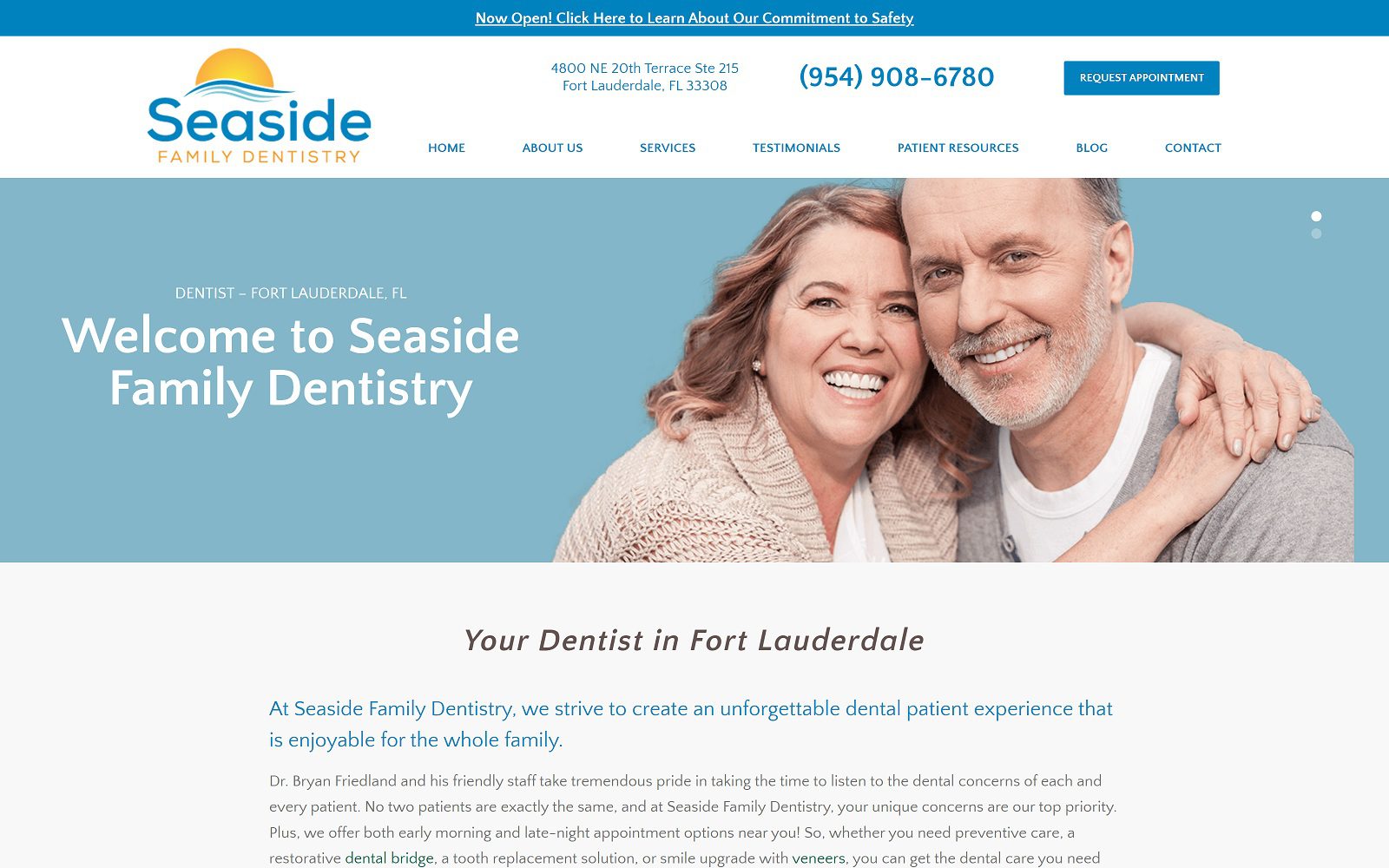 The Screenshot of Seaside Family Dentistry dentistftlauderdalefl.com Dr. Bryan Friedland Website