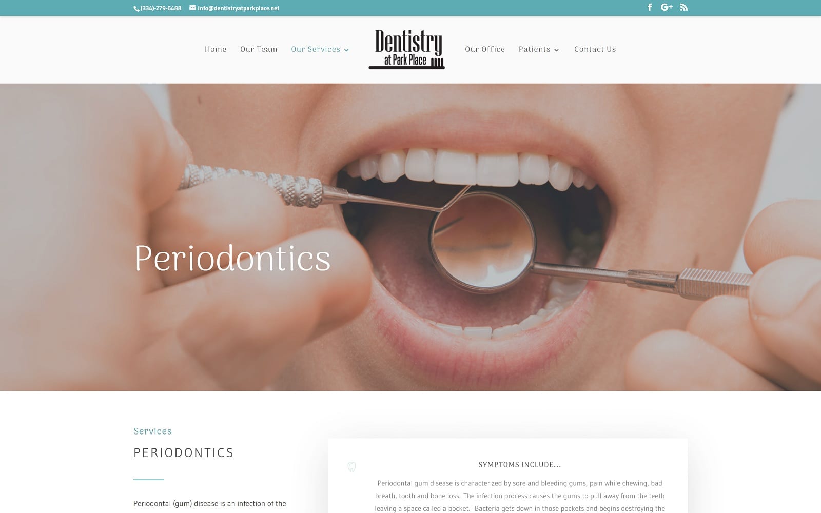 The Screenshot of Dentistry at Park Place dentistryatparkplace.net Dr. Teri Sandlin Website