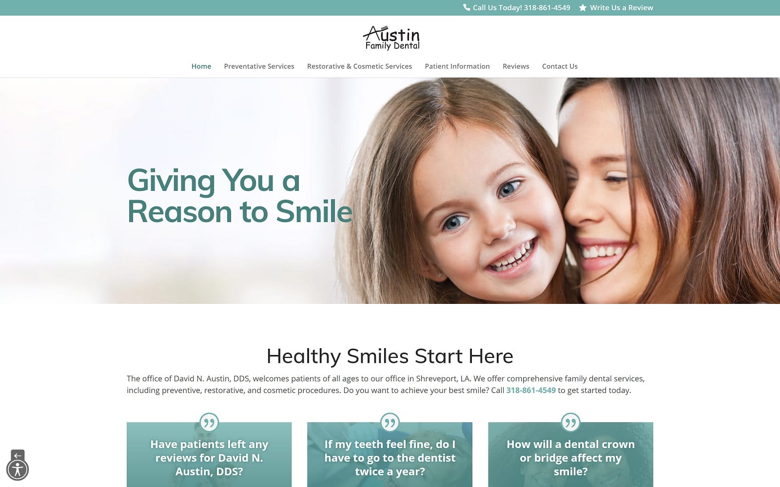 The Screenshot of David N. Austin, DDS draustindental.com Website