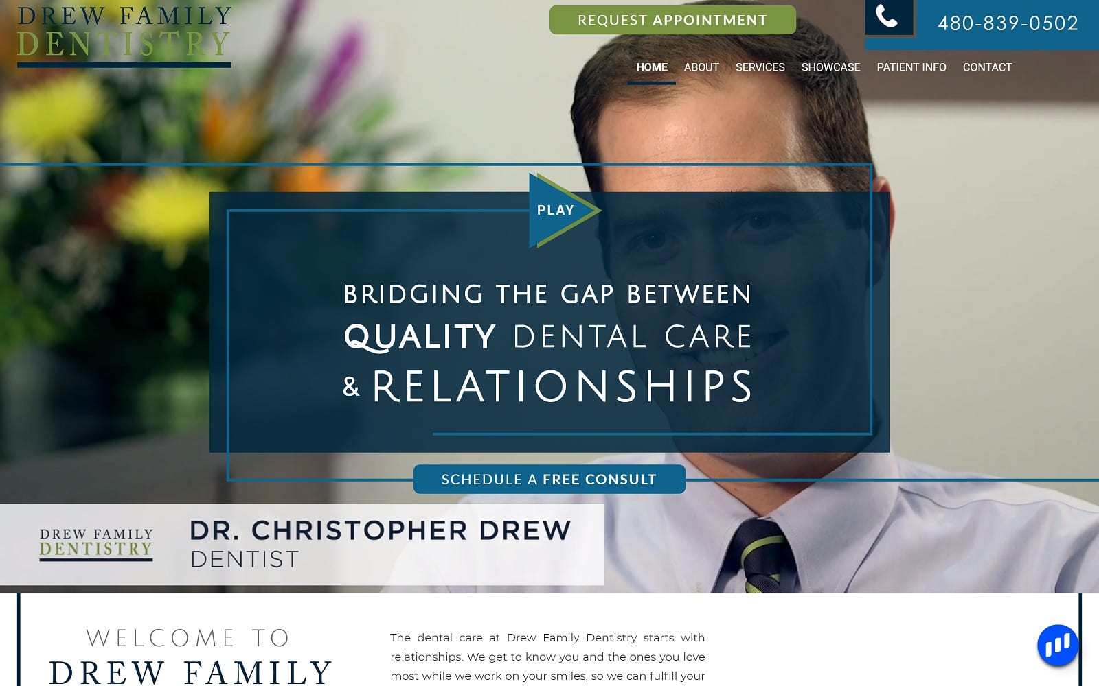 The Screenshot of Drew Family Dentistry drewfamilydentistry.com Dr. Christopher Drew Website