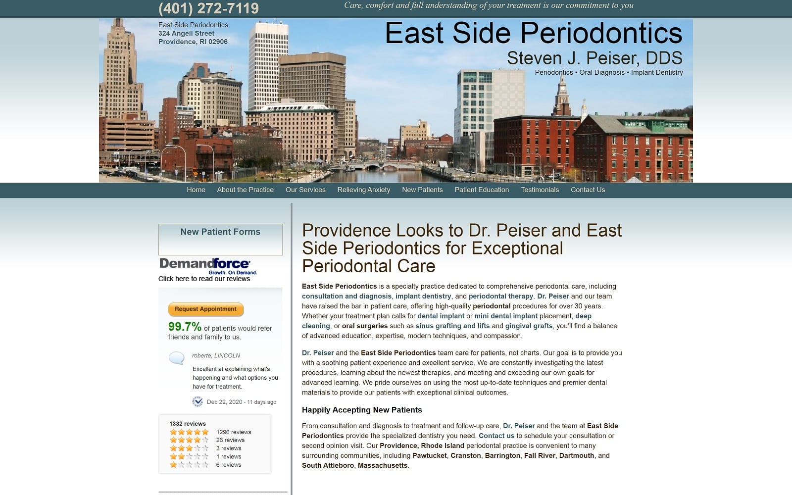 The Screenshot of Eastside Periodontics drpeiserperio.com Dr. Steven J. Peiser Website