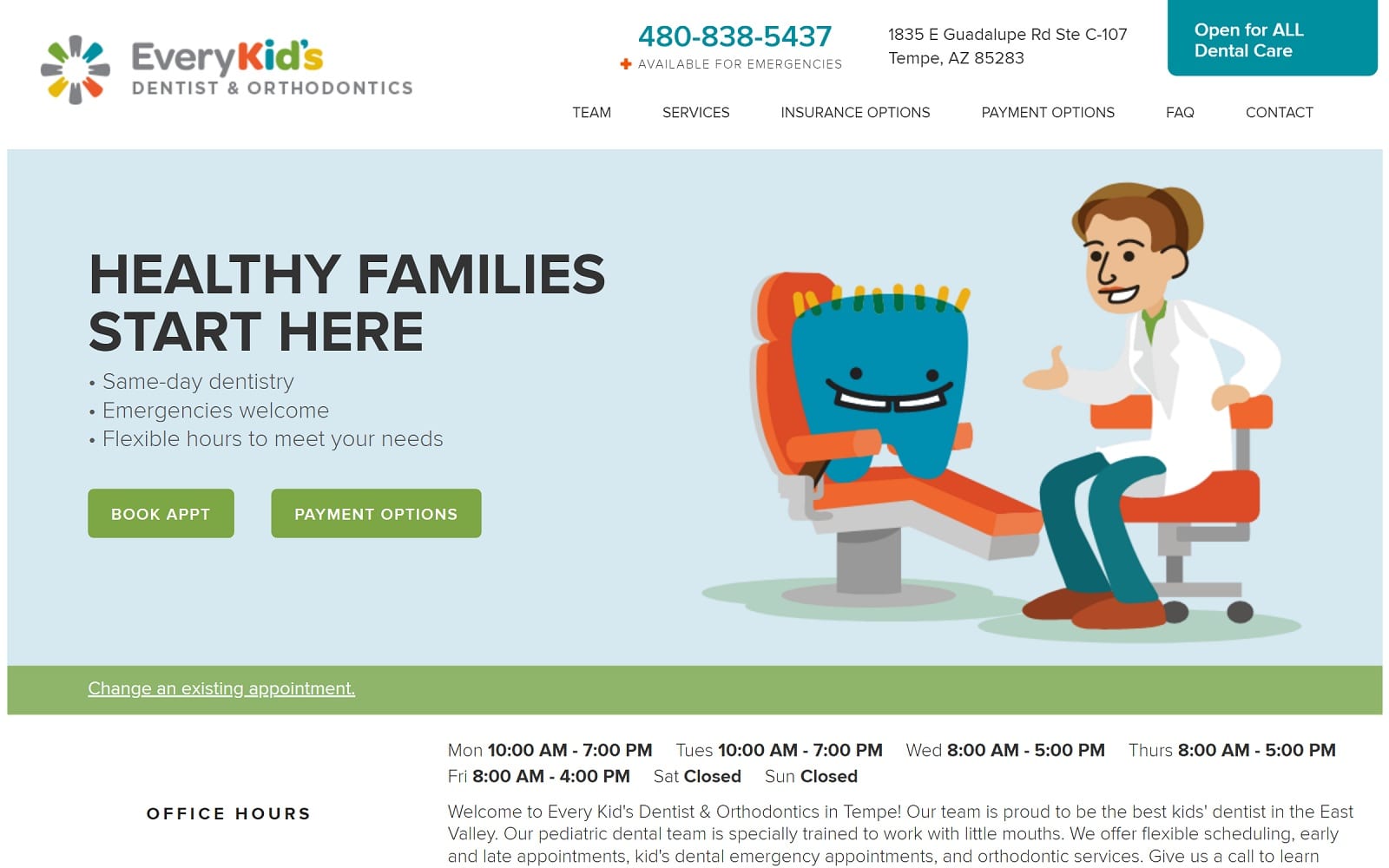 The Screenshot of Every Kid's Dentist & Orthodontics ekdtempe.com Website
