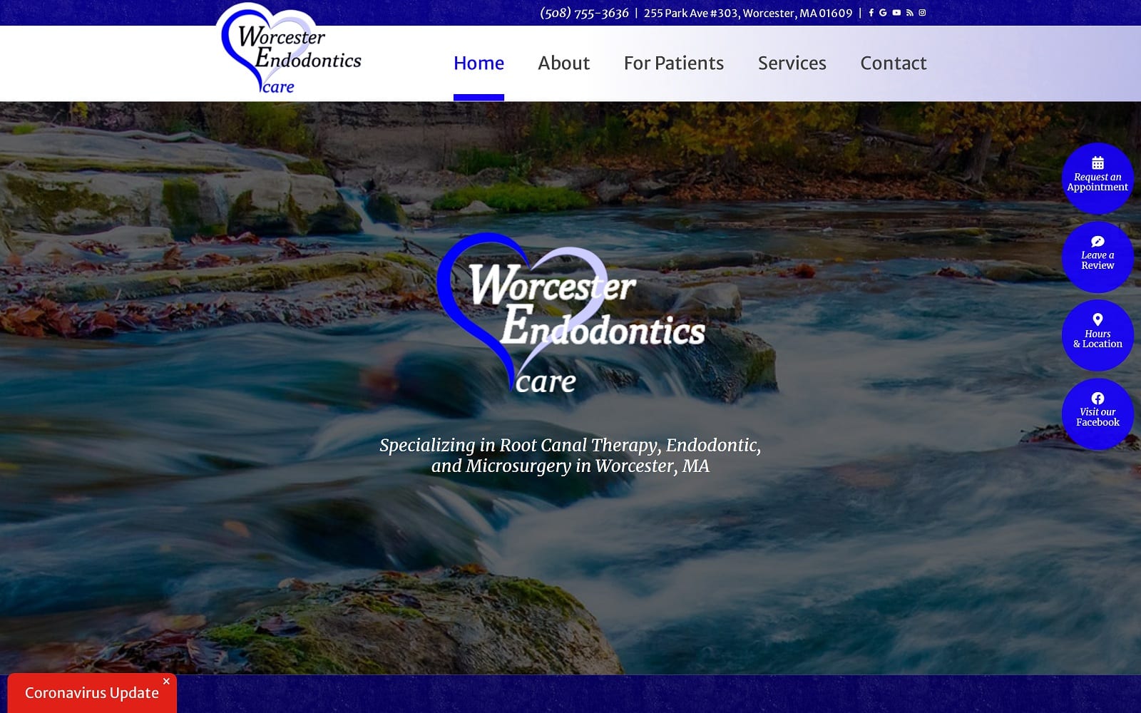 The Screenshot of Worcester Endodontics endodonticsworcester.com Website