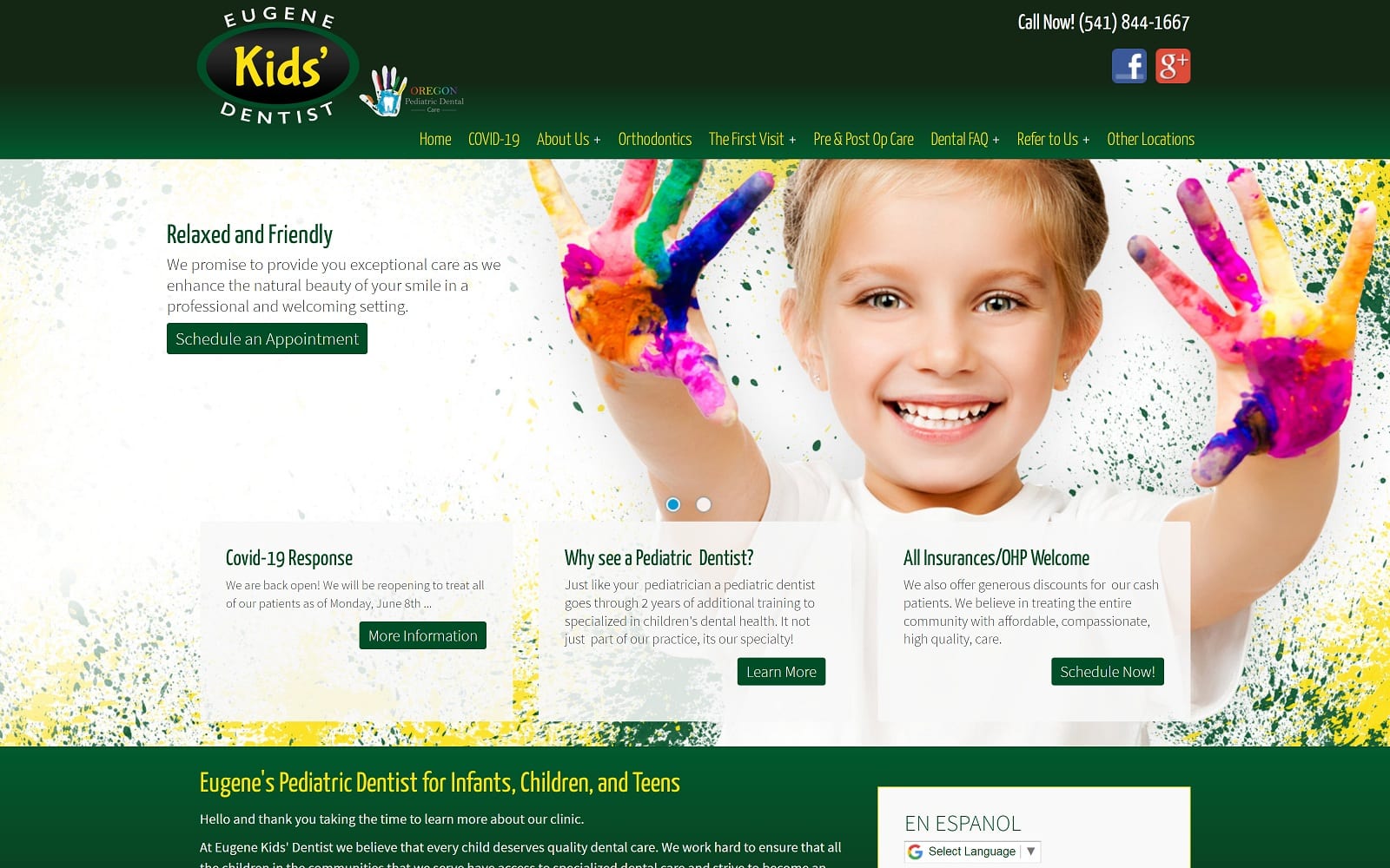 The Screenshot of Eugene Kids' Dentist eugenekidsdentist.com Website