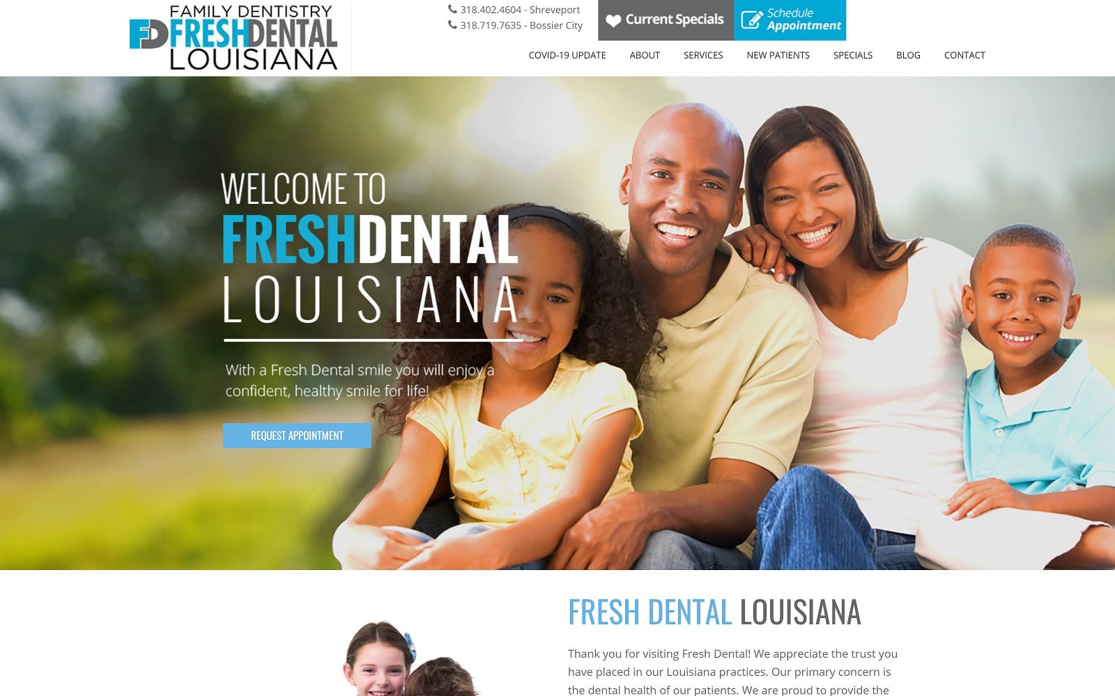 The Screenshot of Fresh Dental - Shreveport freshdentallouisiana.com Website