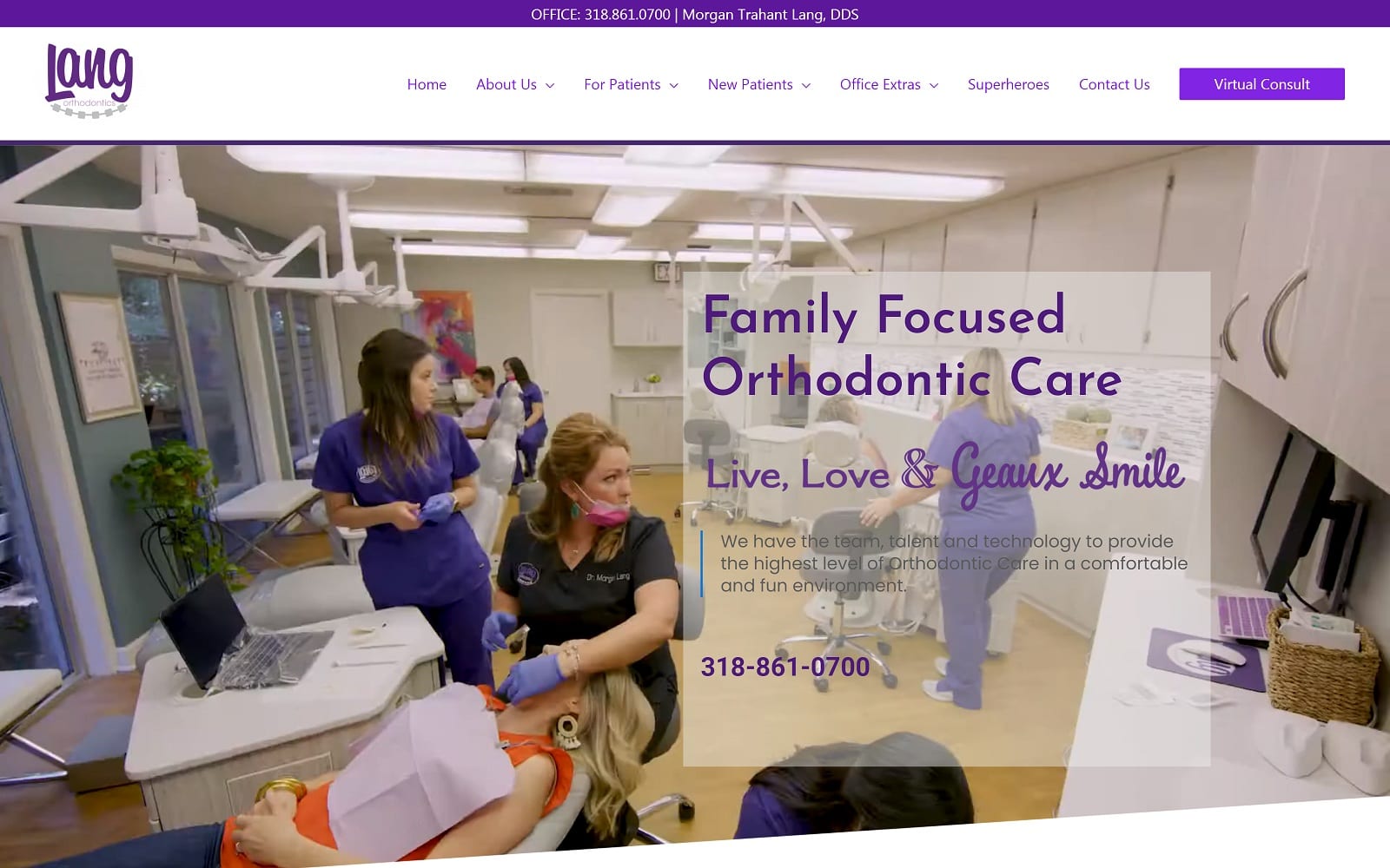 The Screenshot of Lang Orthodontics geauxsmile.com Dr. Morgan Lang Website