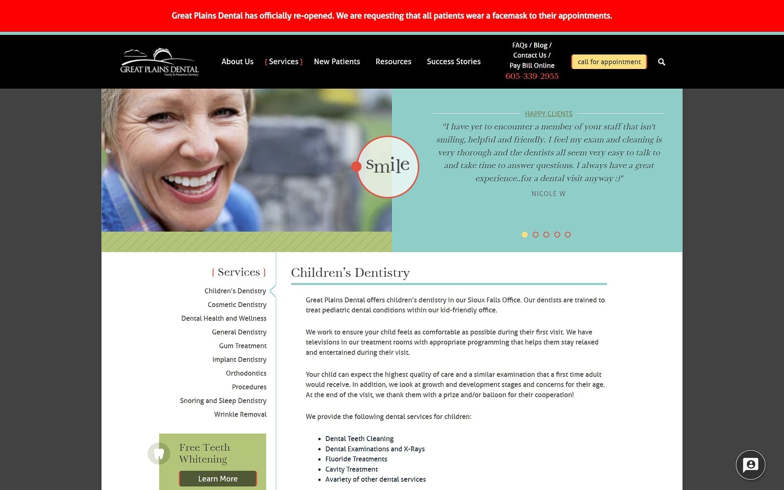 The Screenshot of Great Plains Dental gplainsdental.com Website