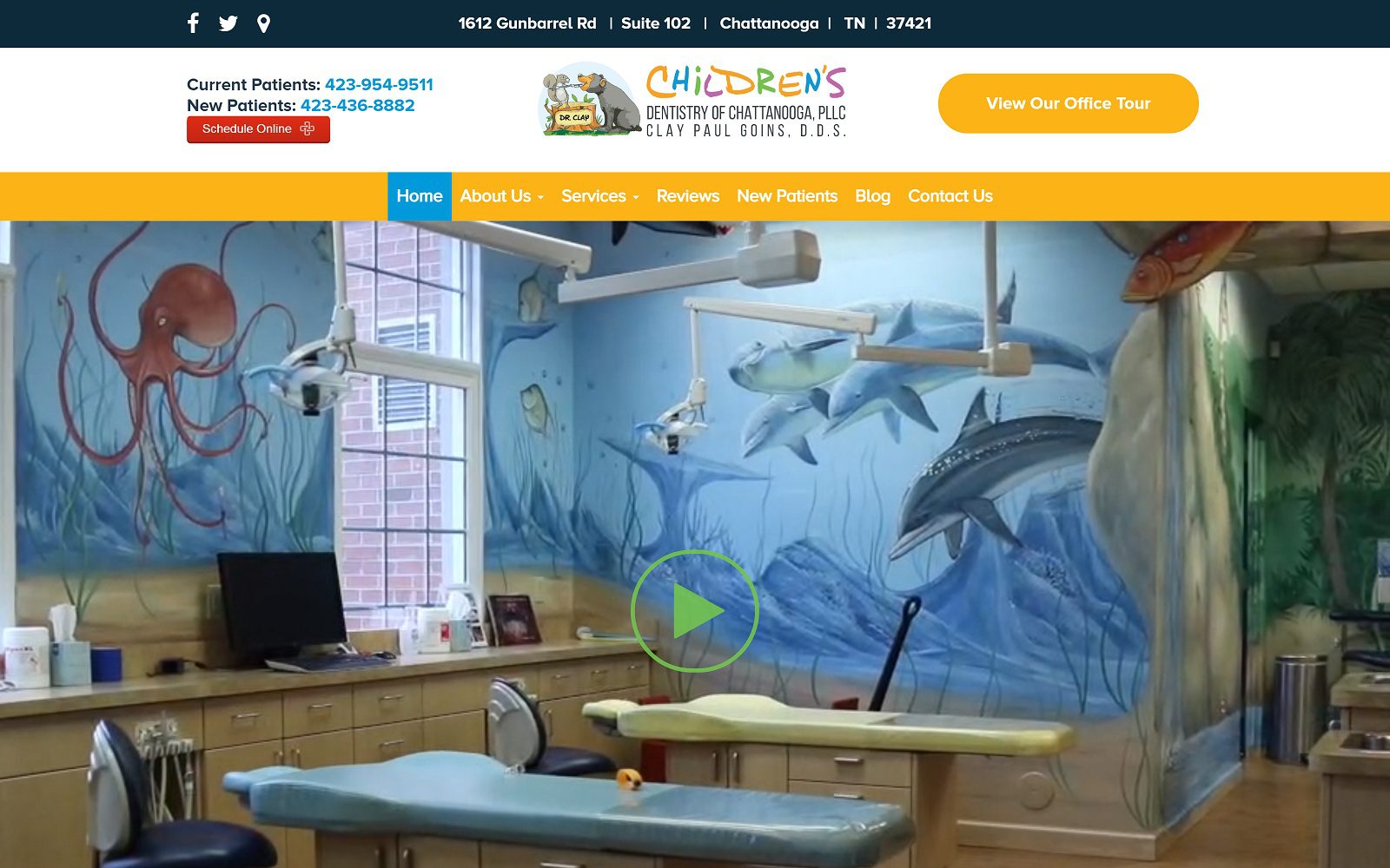 The Screenshot of Children's Dentistry of Chattanooga greatstarthealthysmiles.com Dr. Clay P Goins Website