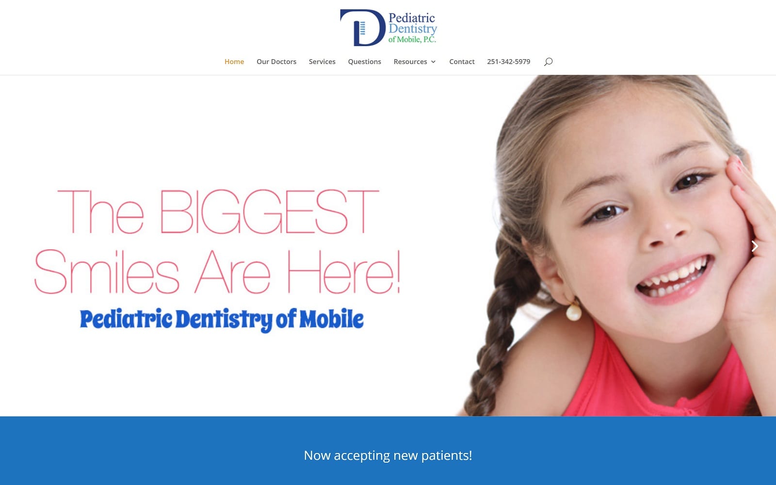 The Screenshot of Pediatric Dentistry of Mobile, P.C. gulfcoastkidsdentist.com Website