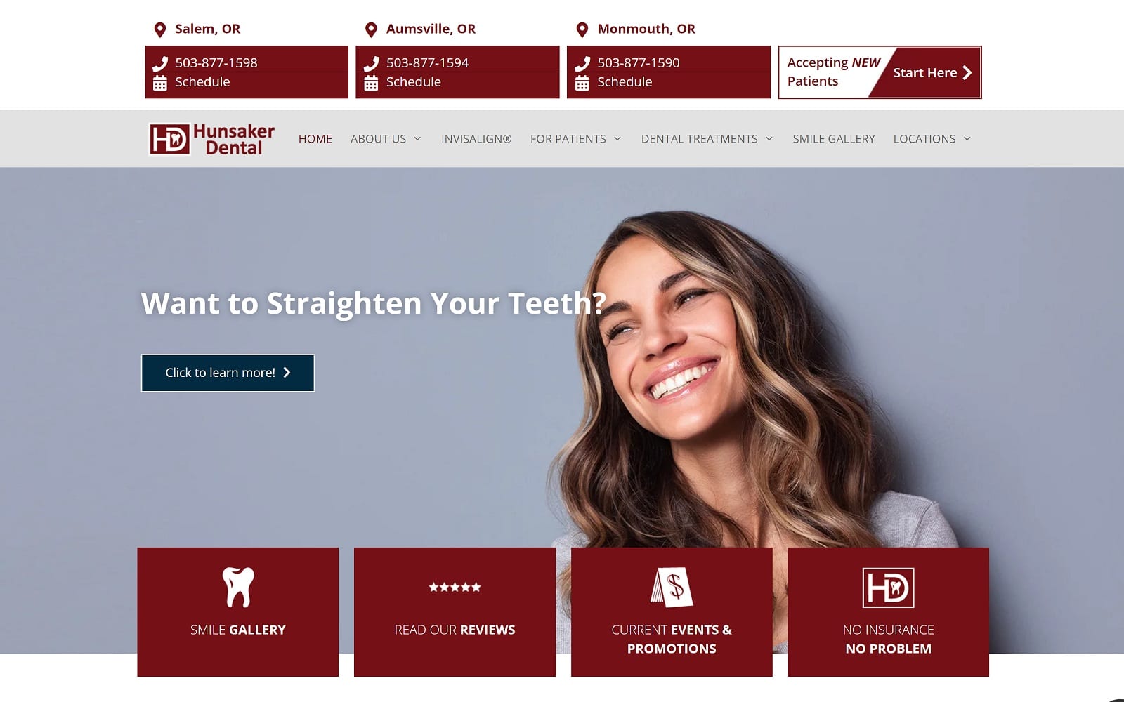 The Screenshot of Hunsaker Dental hunsakerdental.com/locations/salem Dr. Travis Hunsaker Website

