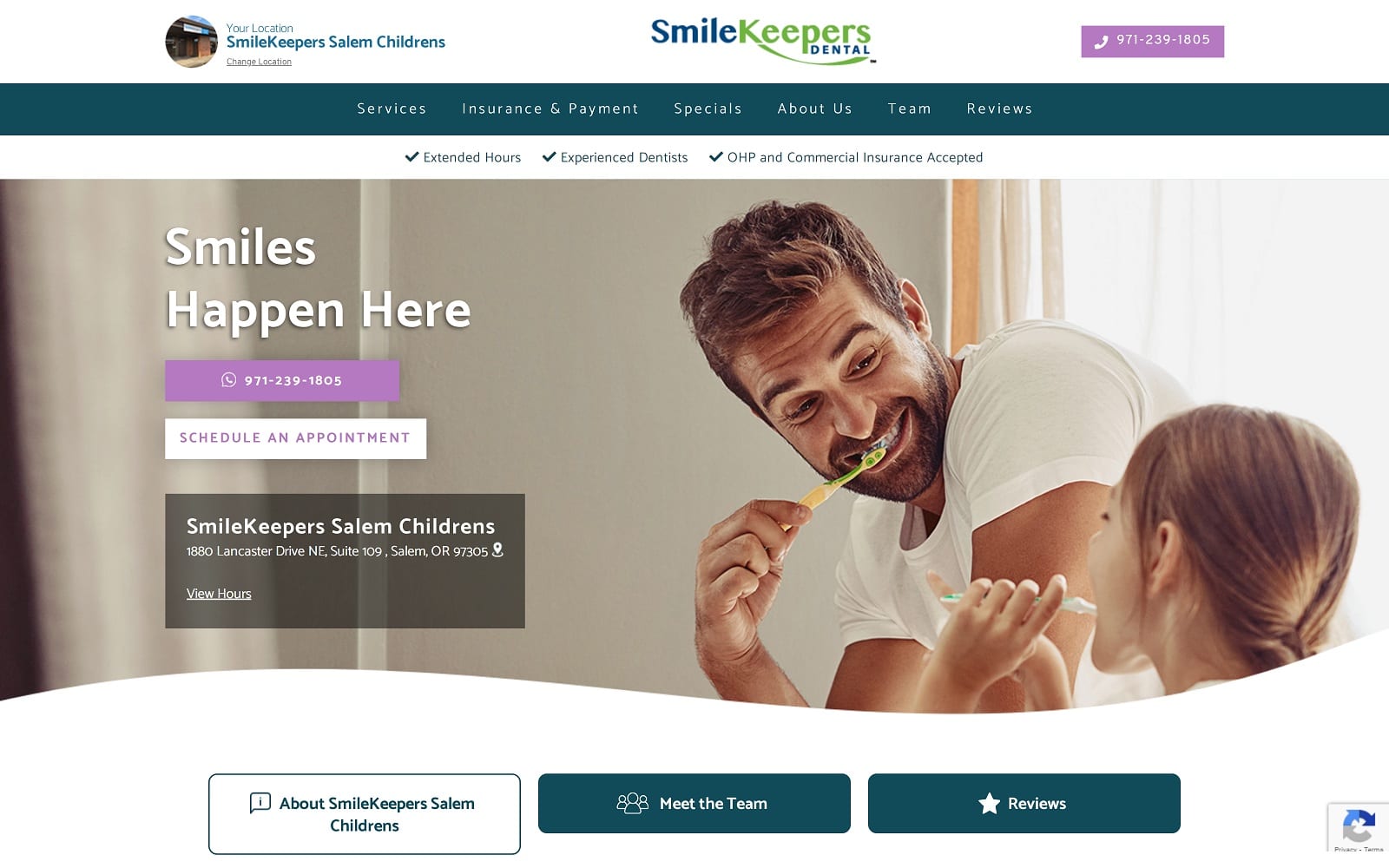 The Screenshot of SmileKeepers Salem Childrens interdent.com/smilekeepers/locations/or/salem/1880-lancaster-drive-ne-suite-109-dentist-office Website