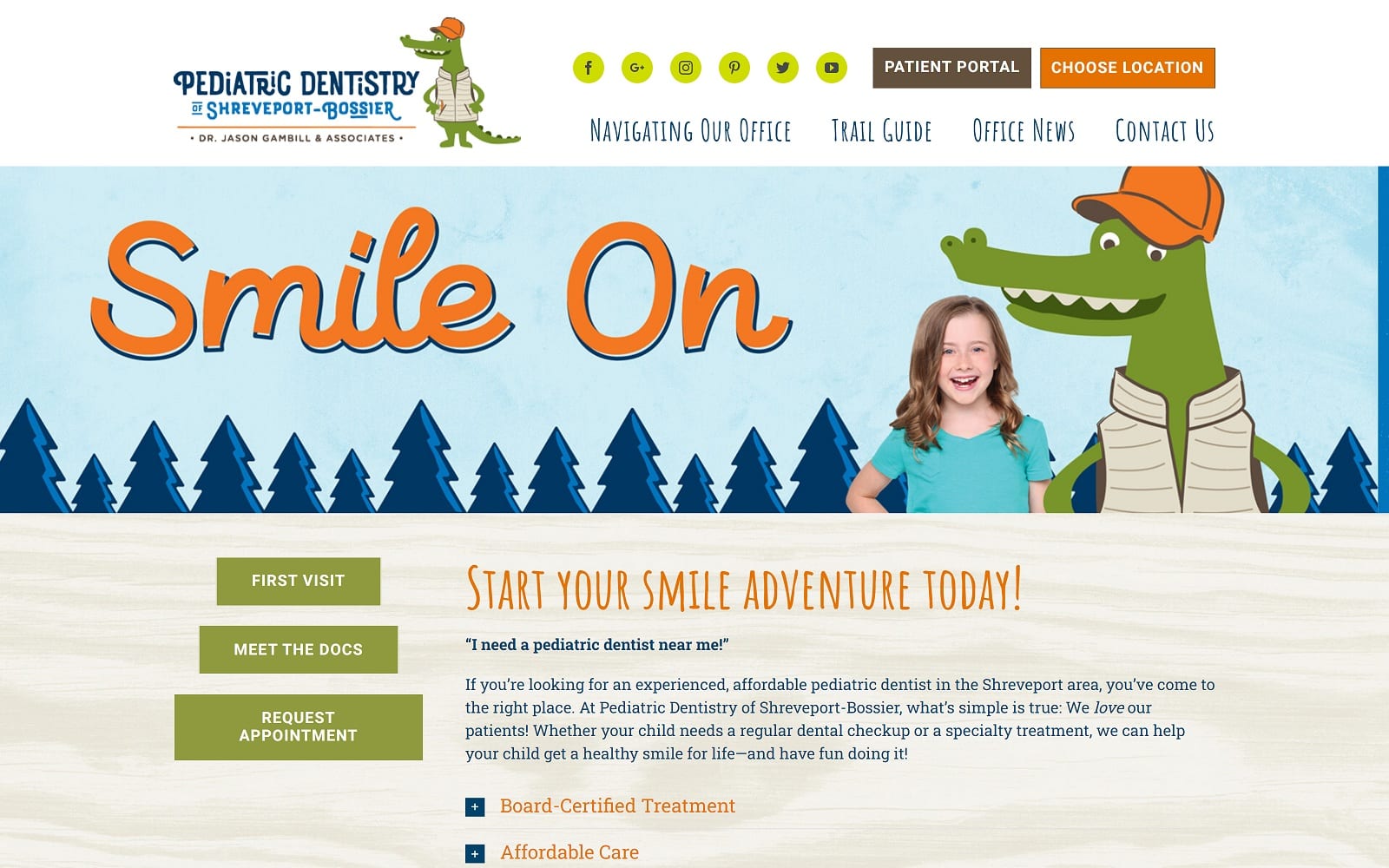 The Screenshot of Pediatric Dentistry of Shreveport-Bossier kidsmilesrus.com Dr. Jason Gambill Website