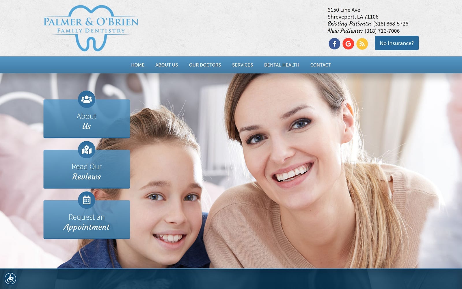 The Screenshot of Palmer & O'Brien Family Dentistry lineavenuedentist.com Website